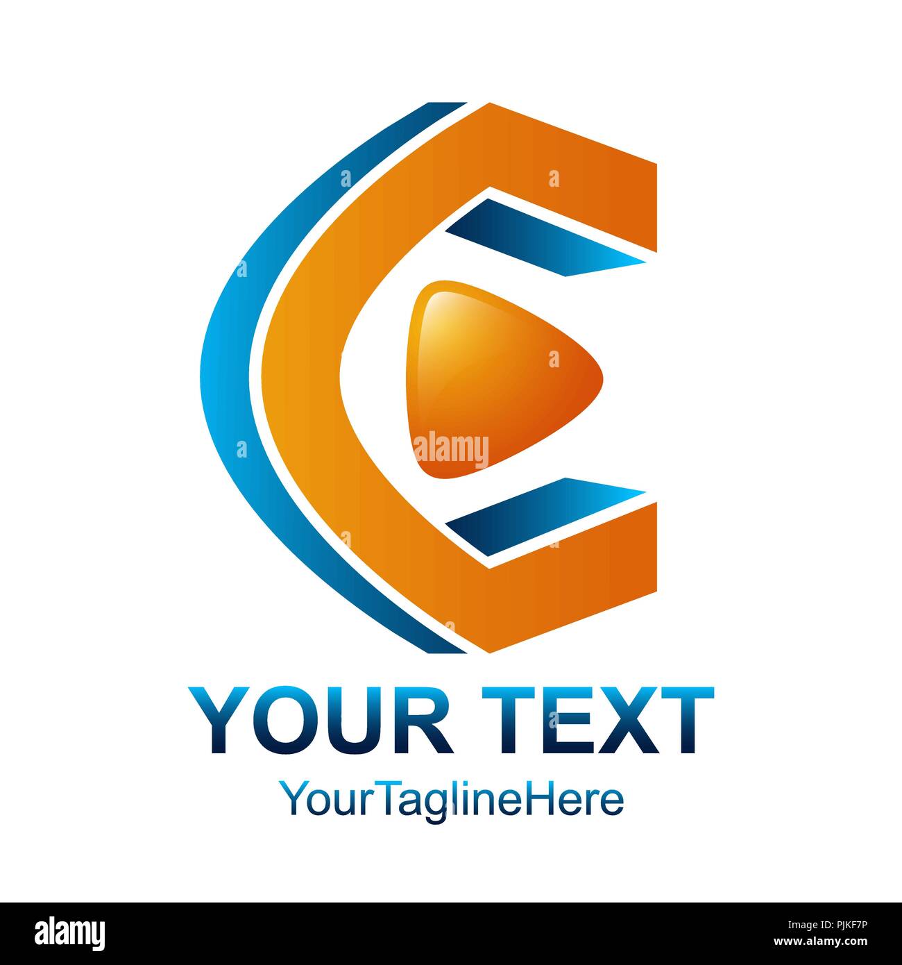 Initial letter C logo design template element with play media button icon colored blue orange for business and company identity Stock Vector