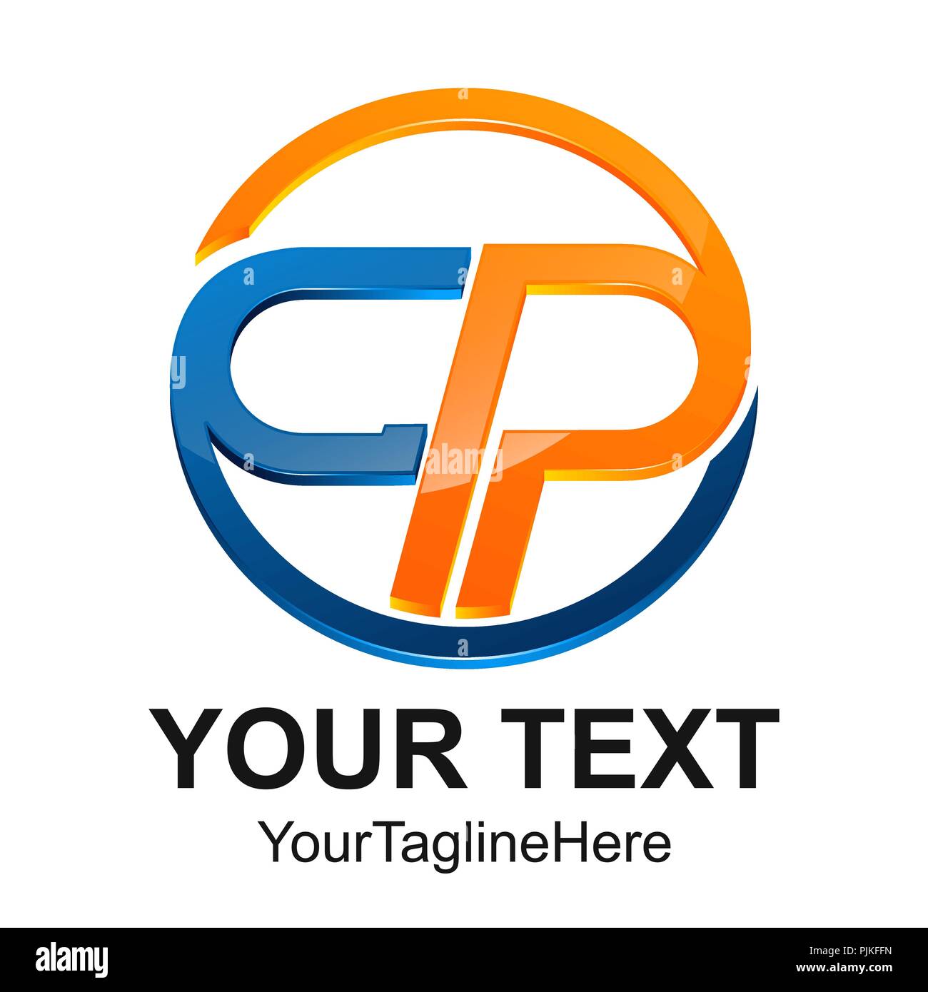 Initial letter CP logo design template element circle colored orange blue for business and company identity Stock Vector