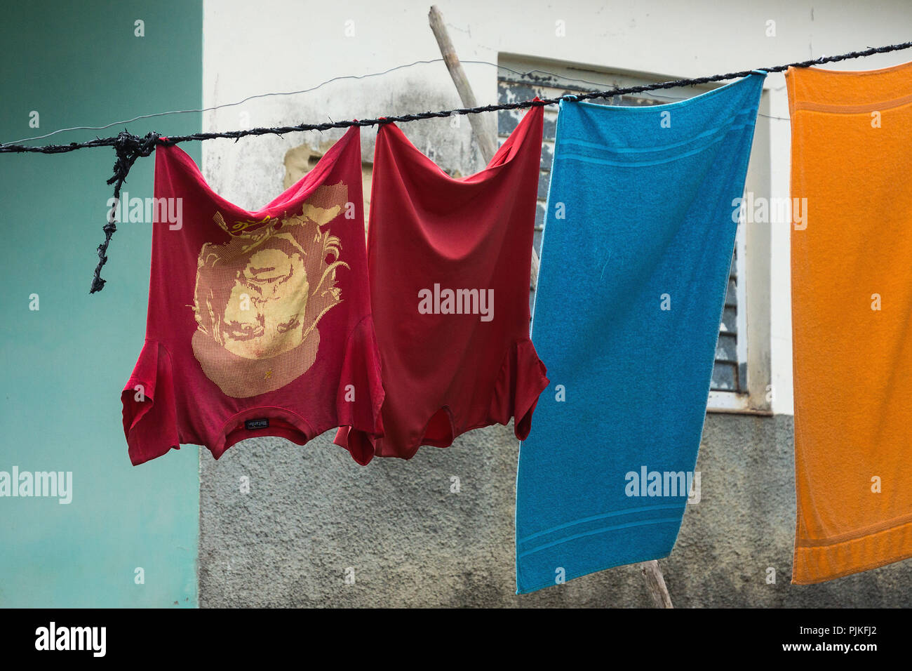 Cuba, Vinales Valley / Valle de Vinales, Clothesline, T-shirt, Che Guevara Stock Photo