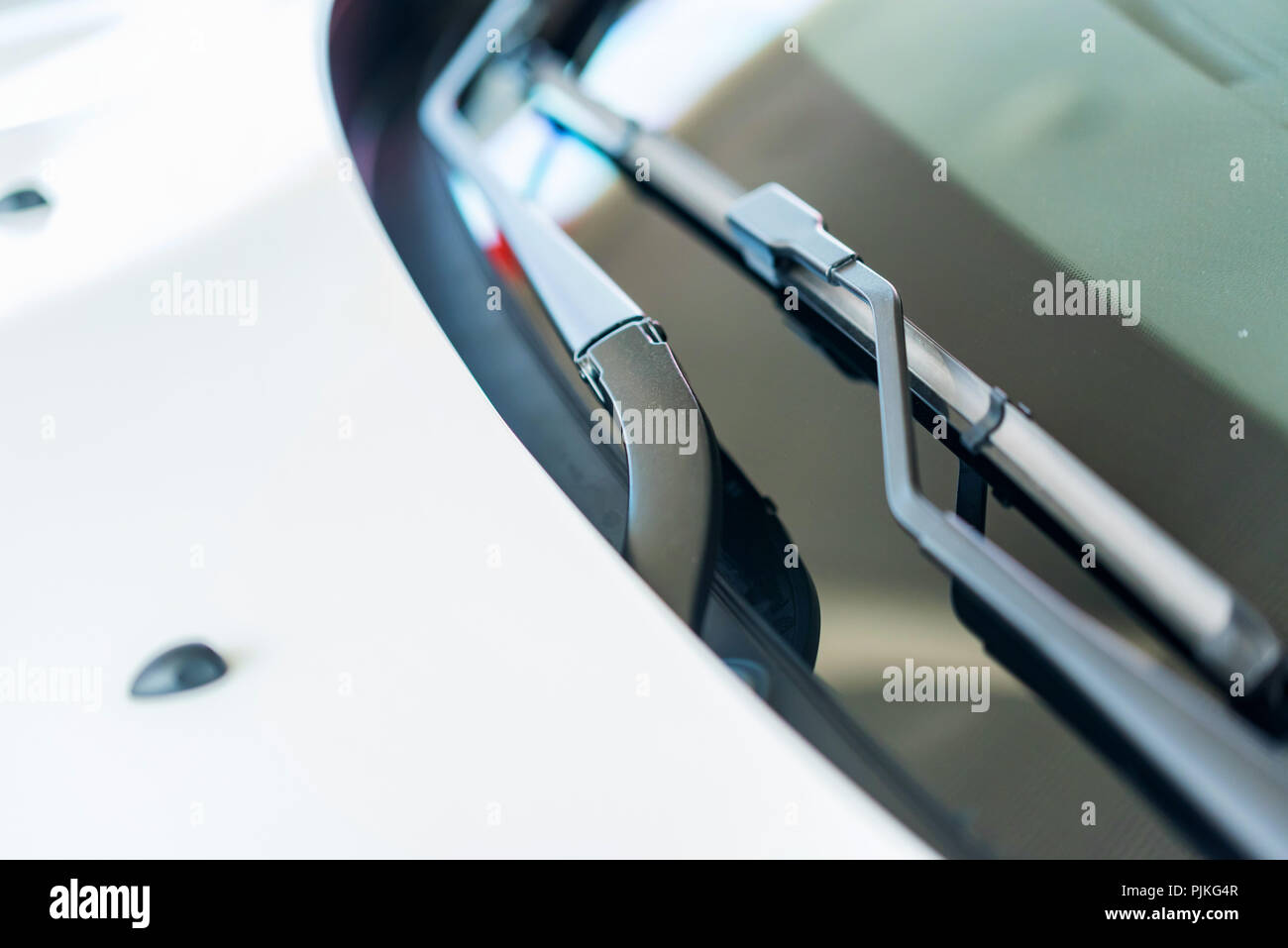 Close up modern car windshield rain wipers Stock Photo Alamy