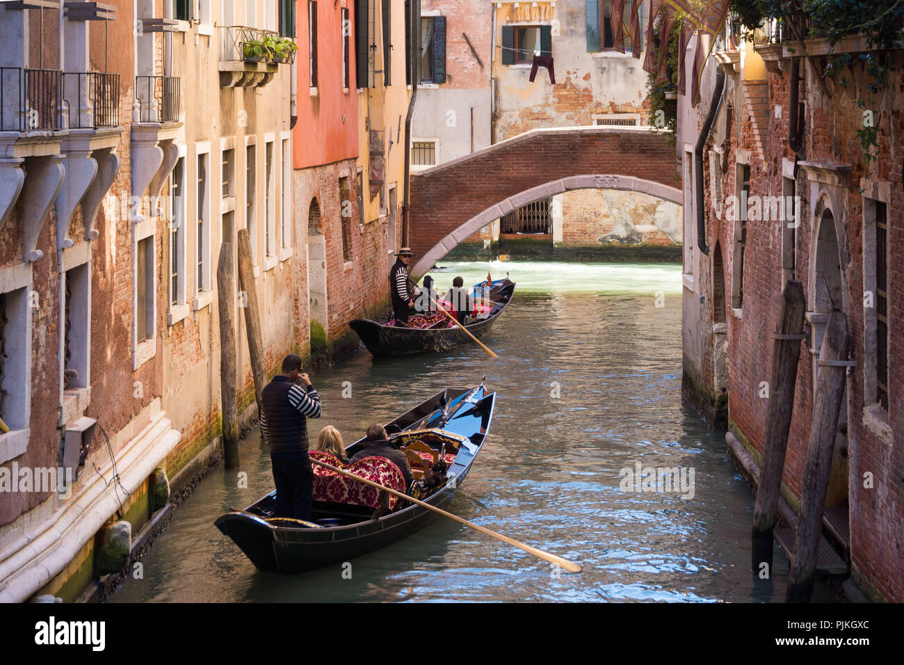 Venice, gondolas with tourists, typical scene Stock Photo - Alamy