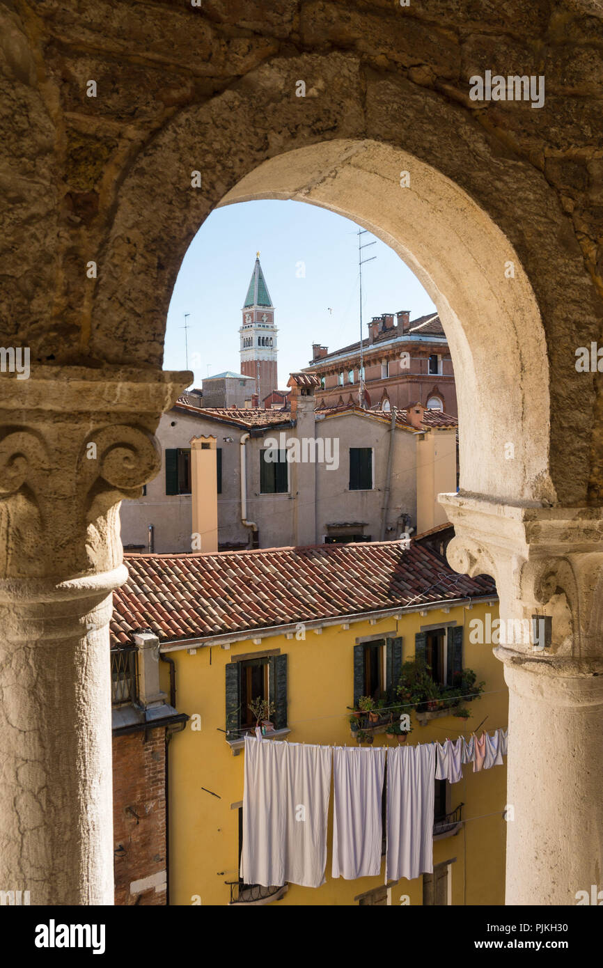 Venice, Scala Contarini del Bovolo, view through arch towards St Mark's Square Stock Photo