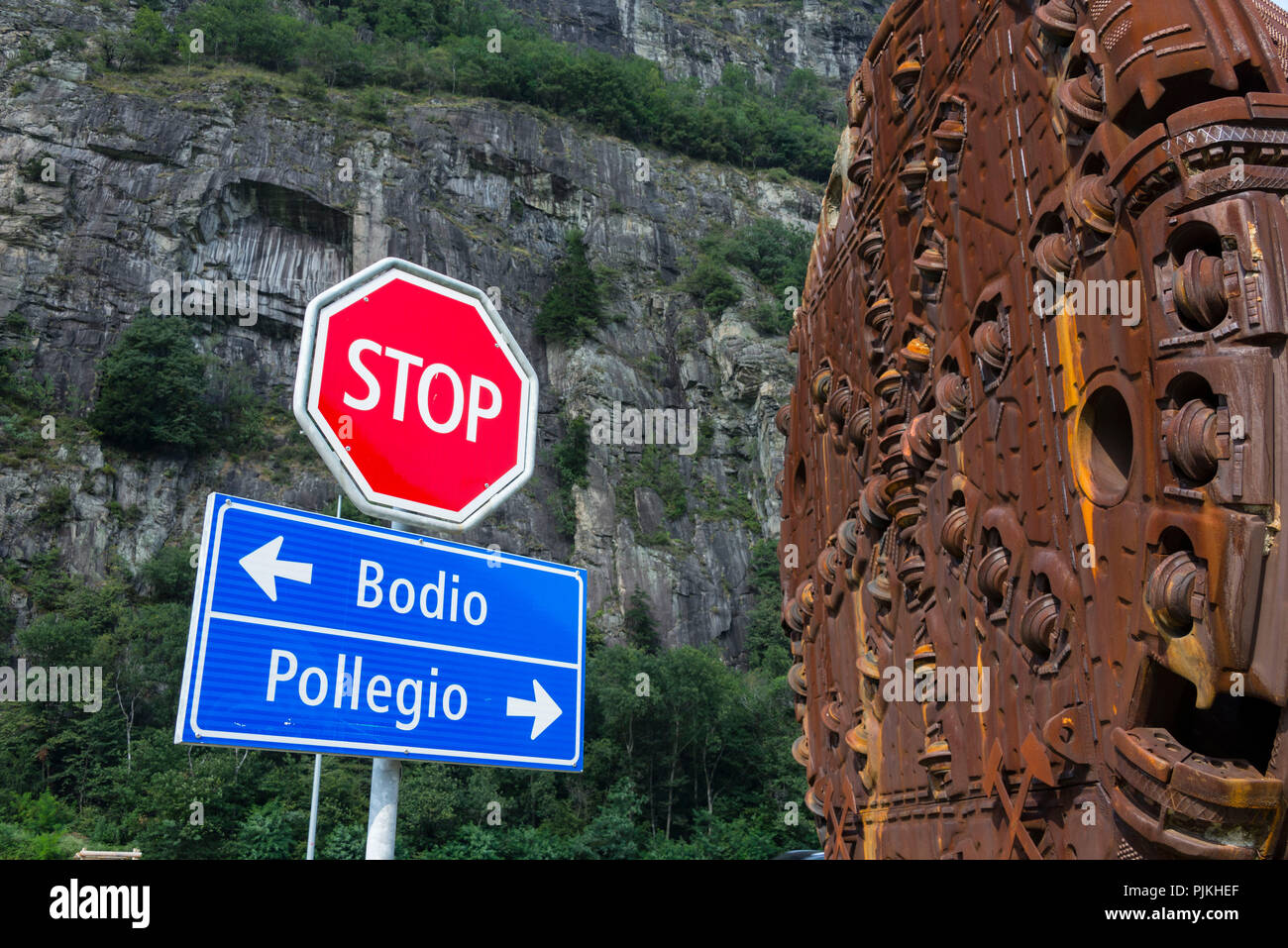 Tunnel boring machine at the Gotthard Base Tunnel South, Pollegio, Ticino, Switzerland Stock Photo