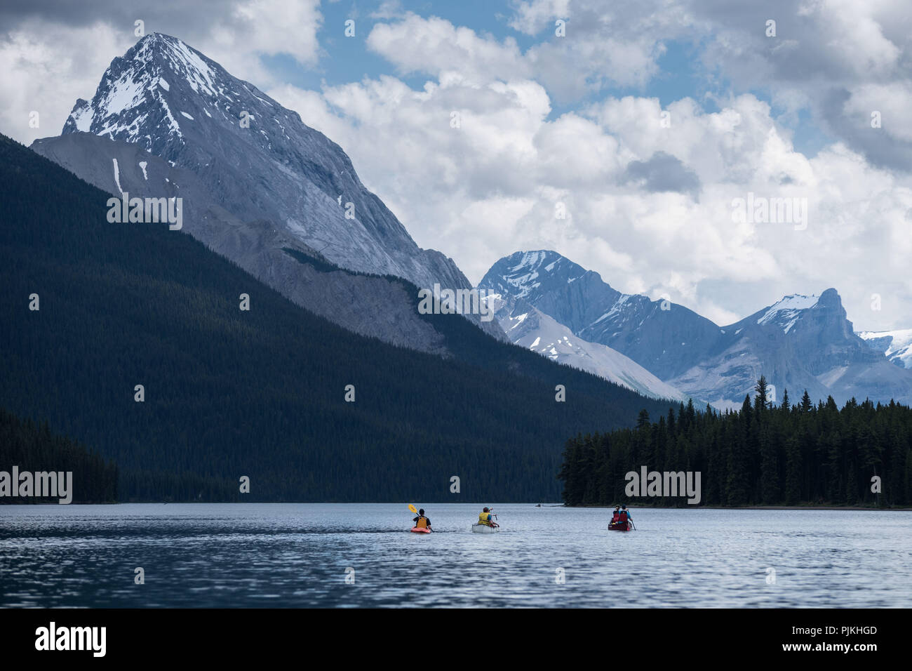 Kayaker on the Maligne Lake, Jasper National Park, Canada Stock Photo