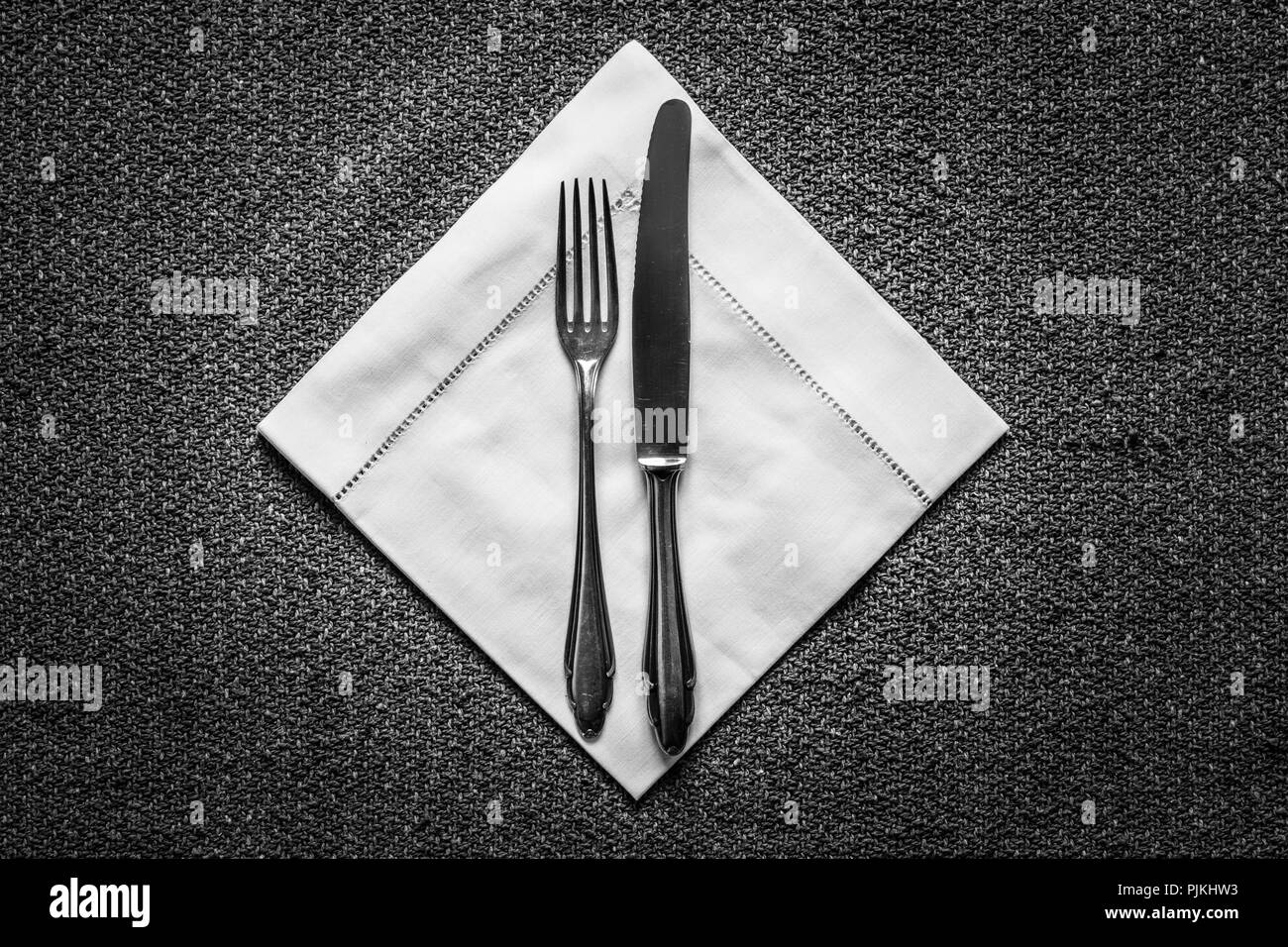 Black napkin with fork and knife hires stock photography and images