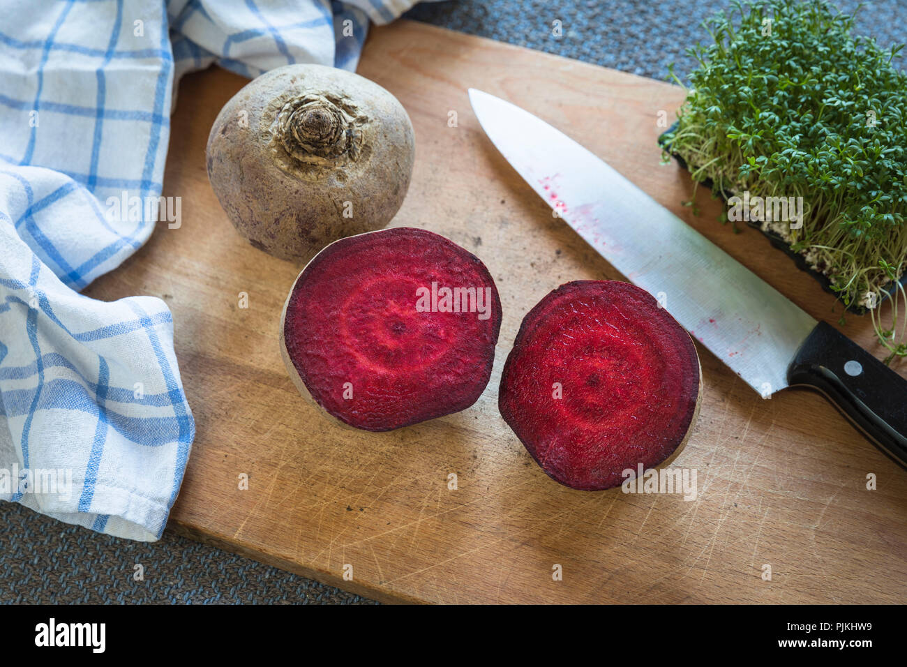 Sliced ??beetroot on cutting board Stock Photo
