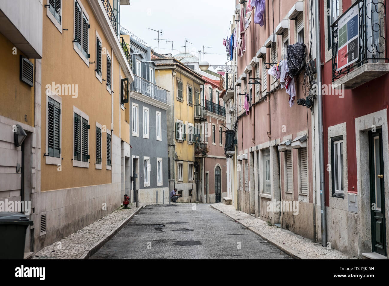 Old colorful houses and narrow streets of Lisbon, Portugal in Spring ...