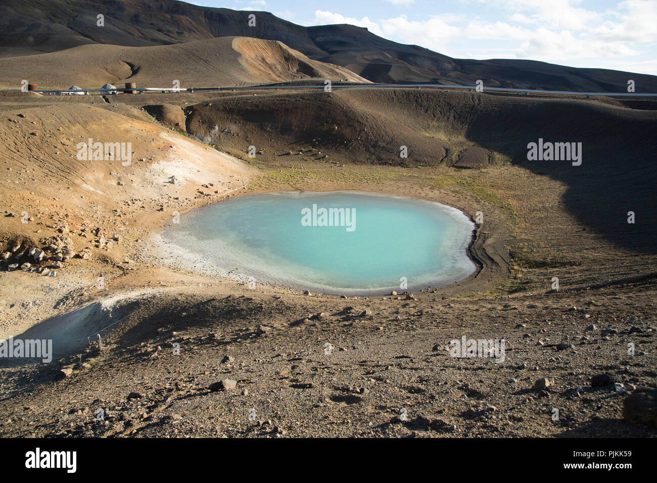 Iceland, volcanic lake in the Krafla region, geothermal area, power plant Stock Photo