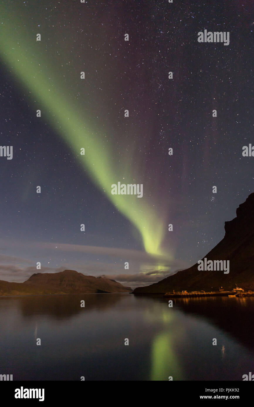 Iceland, aurora, Iceland, mood, shining, sea, stars, Djupavik, Westfjords Stock Photo