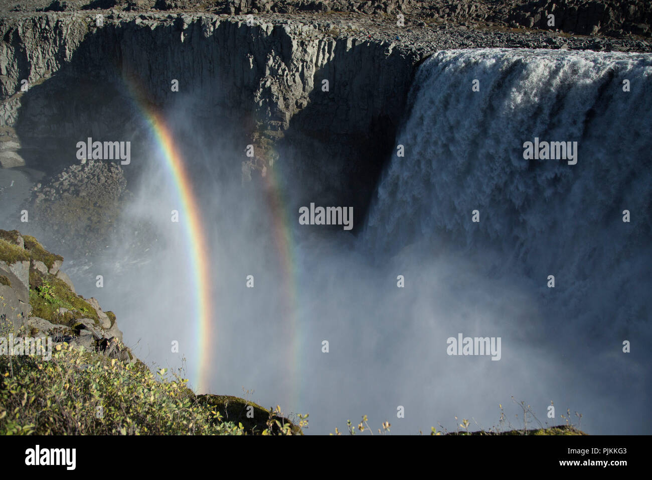 Iceland, force of nature Dettifoss, Europe's strongest waterfall, rainbow Stock Photo