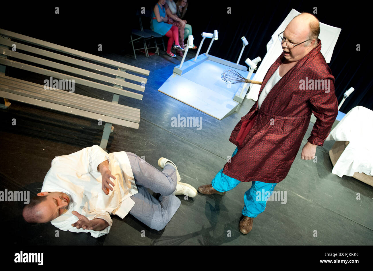 Theatre company de Dijlezonen playing De Vrek from Molière, directed by Gie Beullens (Belgium, 22/01/2015) Stock Photo