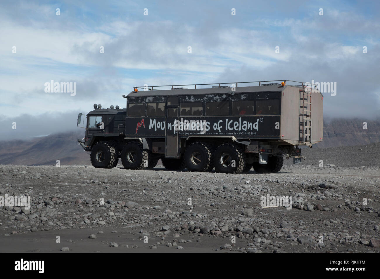 Iceland, big four-wheel drive truck on the Snaefellsjökull, four-wheel drive, on the way to the glacier, Stock Photo