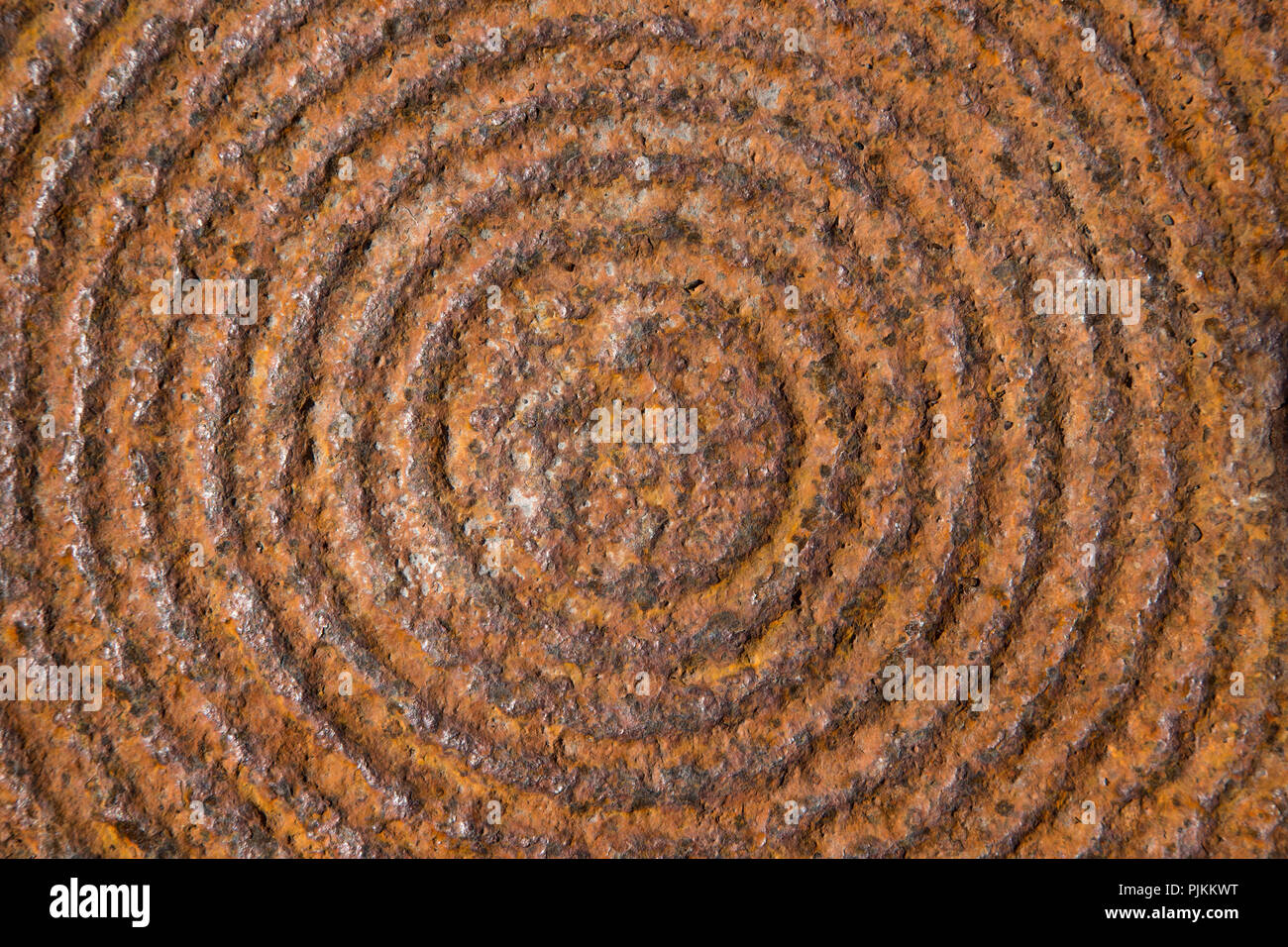 Iron plate, concentric circles, rusty Stock Photo