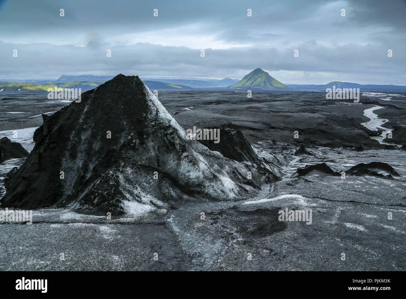 Iceland, Maellifellsandur, Maellifell Volcano, view from the Myrdals Glacier, covered with ash Stock Photo