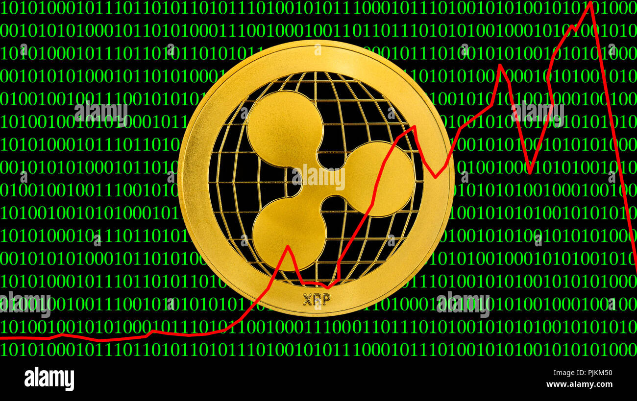 Symbolic image digital currency, golden coin ripple Stock Photo