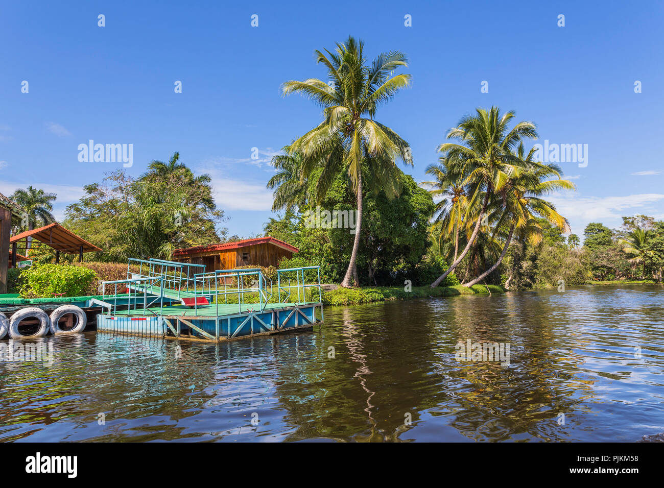 Boat jetty, Lago del Tresoro, Wetlands, Guamá, Matanzas province, Zapata Peninsula, Cuba, Republic of Cuba, Greater Antilles, Caribbean, Atlantic Ocean Stock Photo
