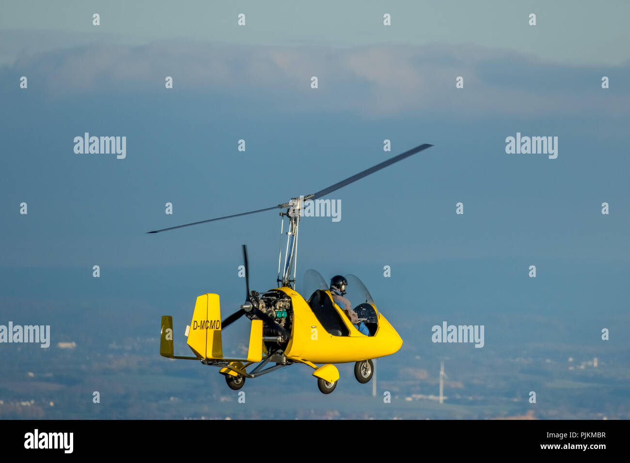Gyrocopter over Witten, D-MCMD, microlight, sports equipment, flying, Witten, Ruhr area, North Rhine-Westphalia, Germany Stock Photo