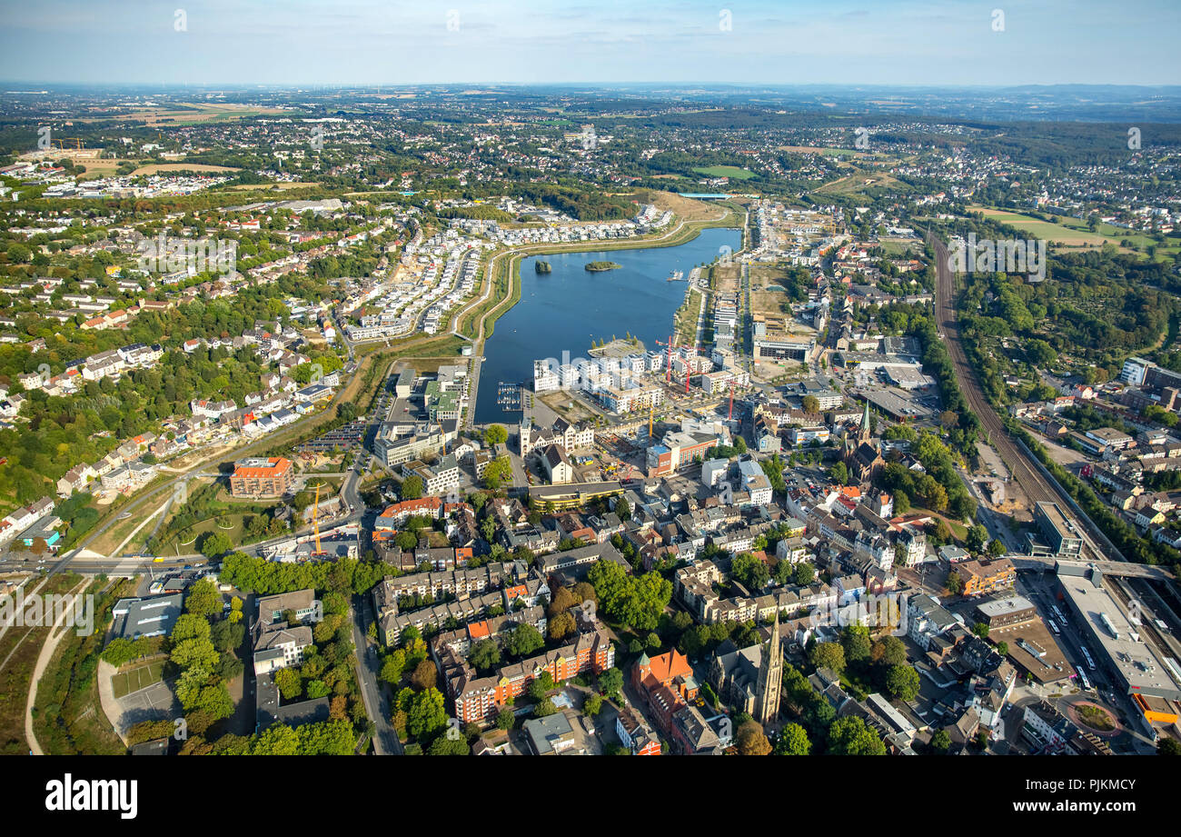 Aerial view, Phoenix lake Dortmund, Emscher, former steelworks site, structural change, Dortmund, Ruhr area, North Rhine-Westphalia, Germany Stock Photo