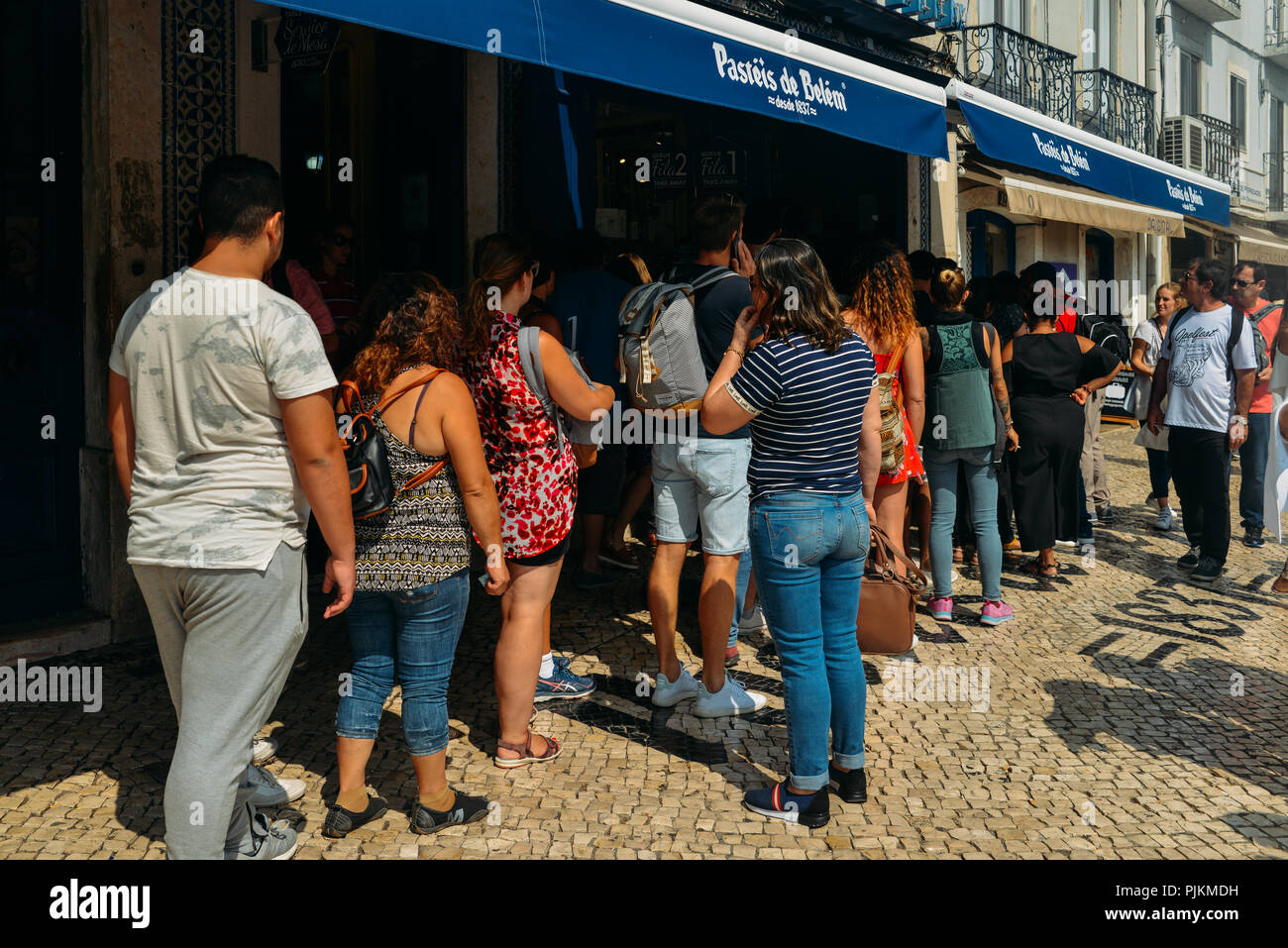 Lisbon, Portugal Sept 7, 2018 People queue in front of Pasteis de