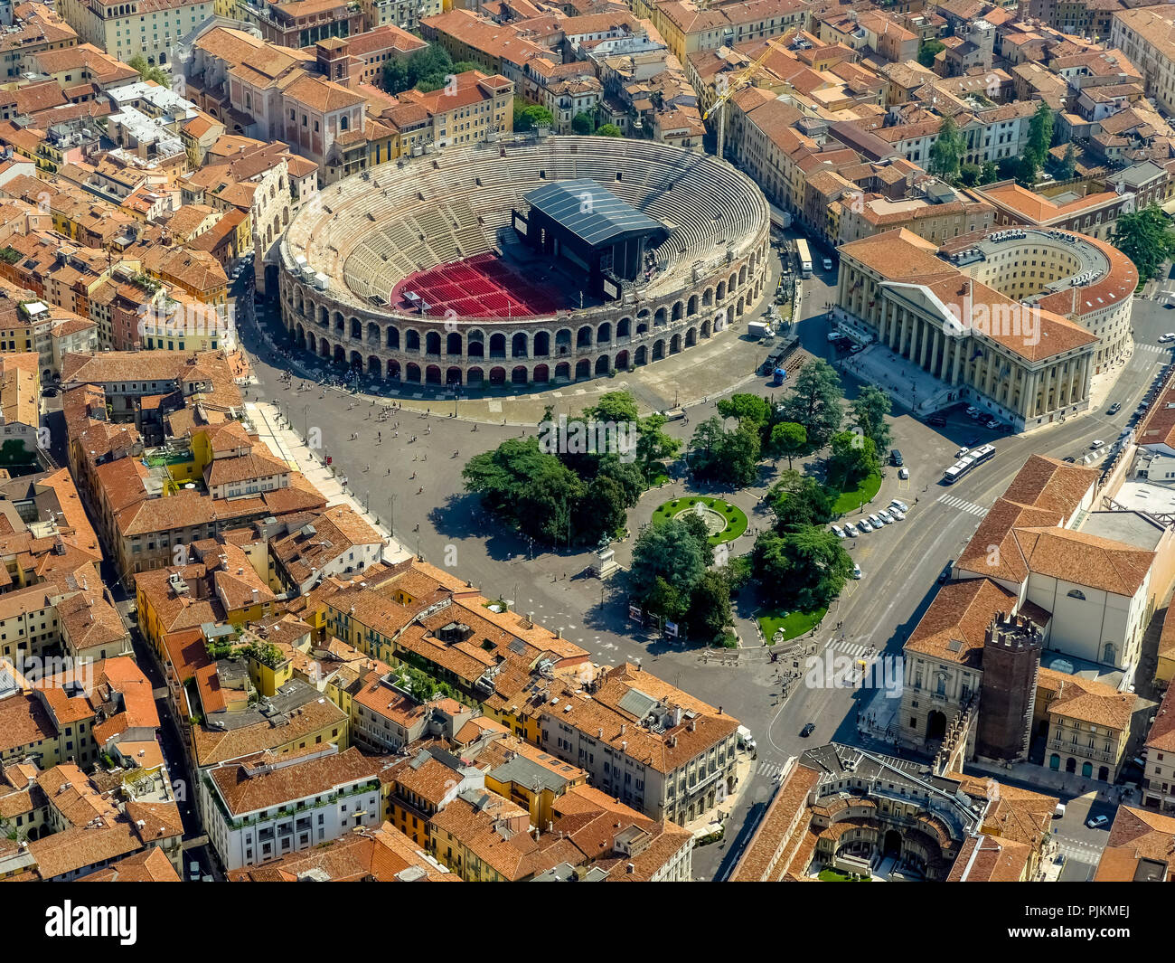 Aerial view, Arena di Verona, Piazza Bra, Roman Amphitheater, Verona city center, Verona