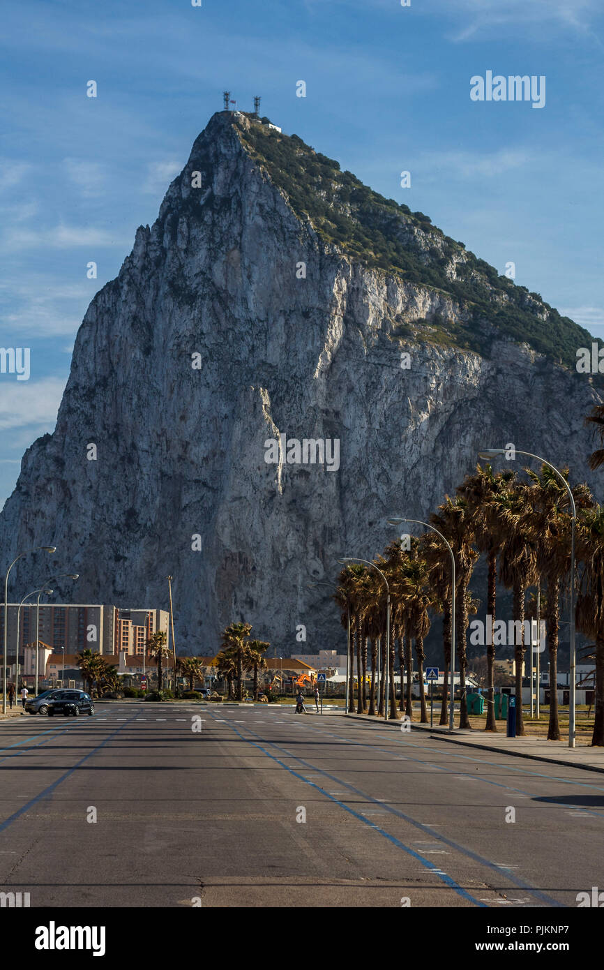 The Rock of Gibraltar, jewel and British enclave at the Mediterranean Sea Stock Photo