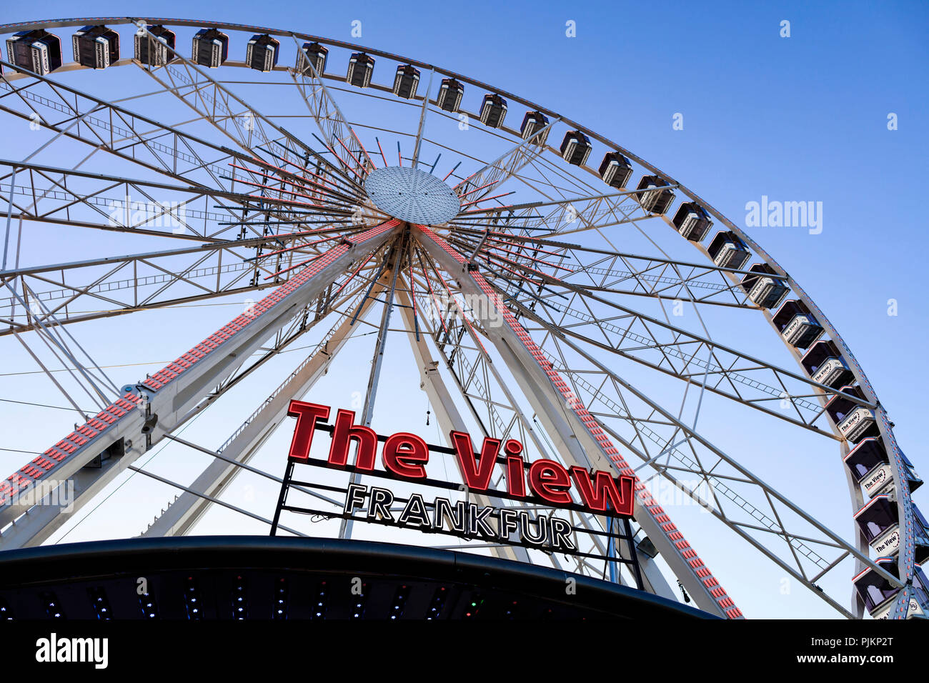 Europe, Germany, Hesse, Frankfurt am Main, Ferris wheel with a missing T in the word Frankfurt on the Dippemess Stock Photo