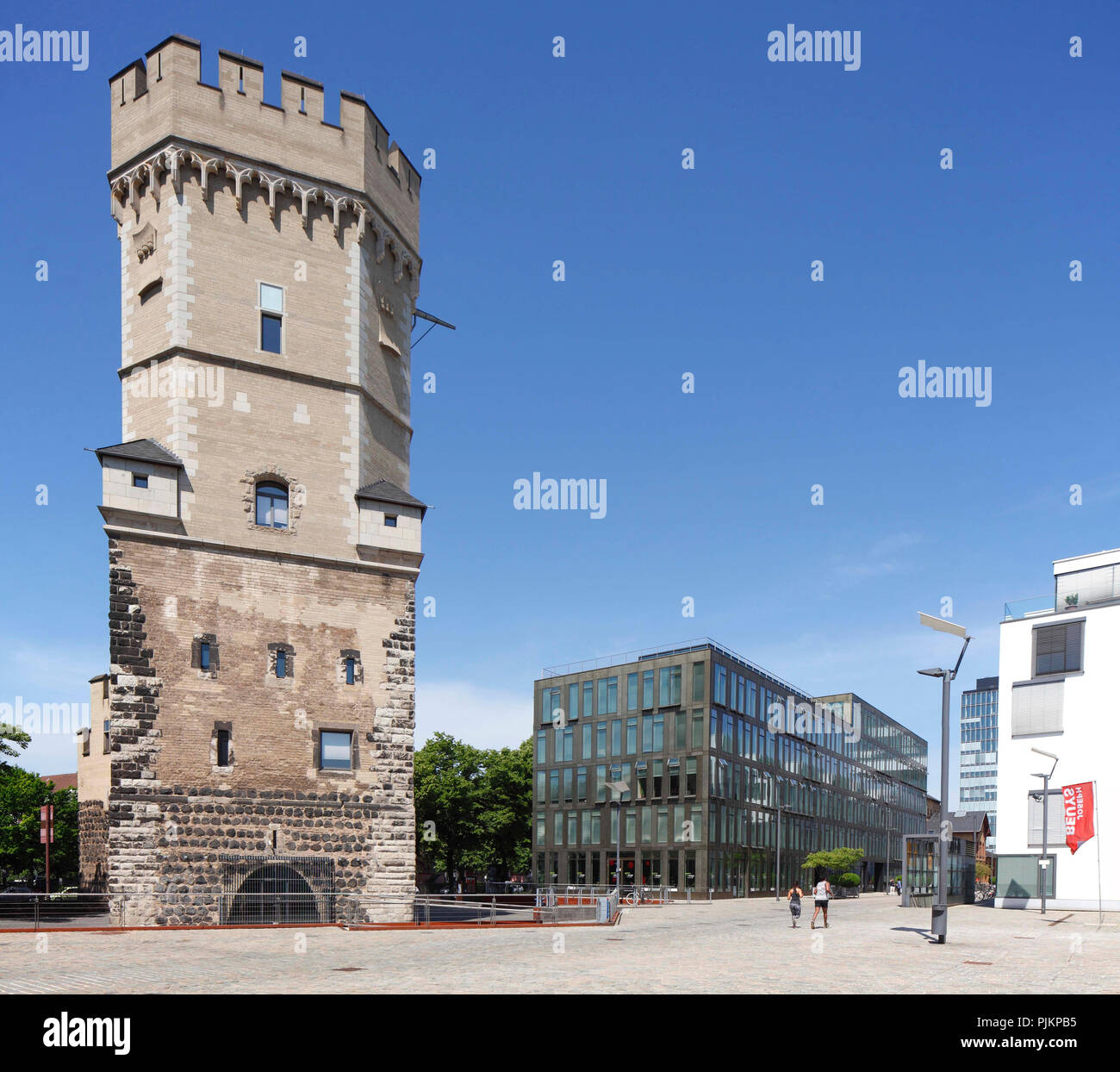 Bayenturm, medieval fortified tower, seat of the charitable foundation "FrauenMediaTurm", Cologne-Bayenthal, Rheinauhafen, Cologne, North Rhine-Westphalia, Germany, Europe Stock Photo