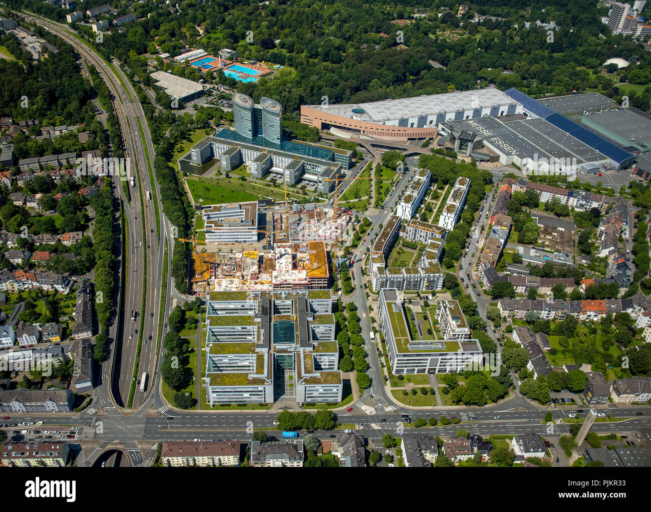 , Atos-Origin, GRUGA CARREE, BüroPark, E.ON administrative building, Silberkuhlsturm, Essen, Ruhr area, North Rhine-Westphalia, Germany Stock Photo