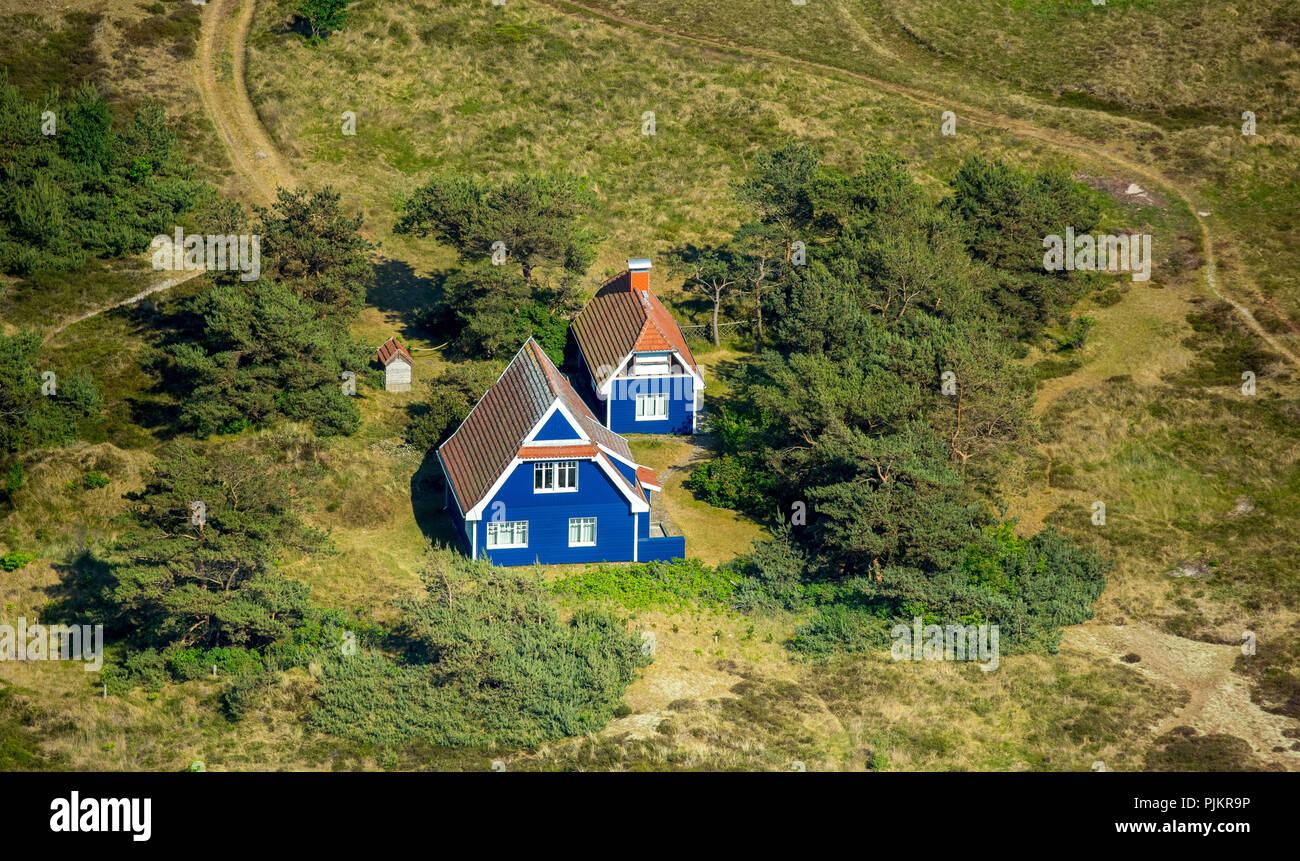 blue island house, dune heath, beach house, house in the dunes, Vitte, Hiddensee Island, Baltic Sea coast, Mecklenburg-Western Pomerania, Western Pomerania, Mecklenburg-Vorpommern, Germany Stock Photo