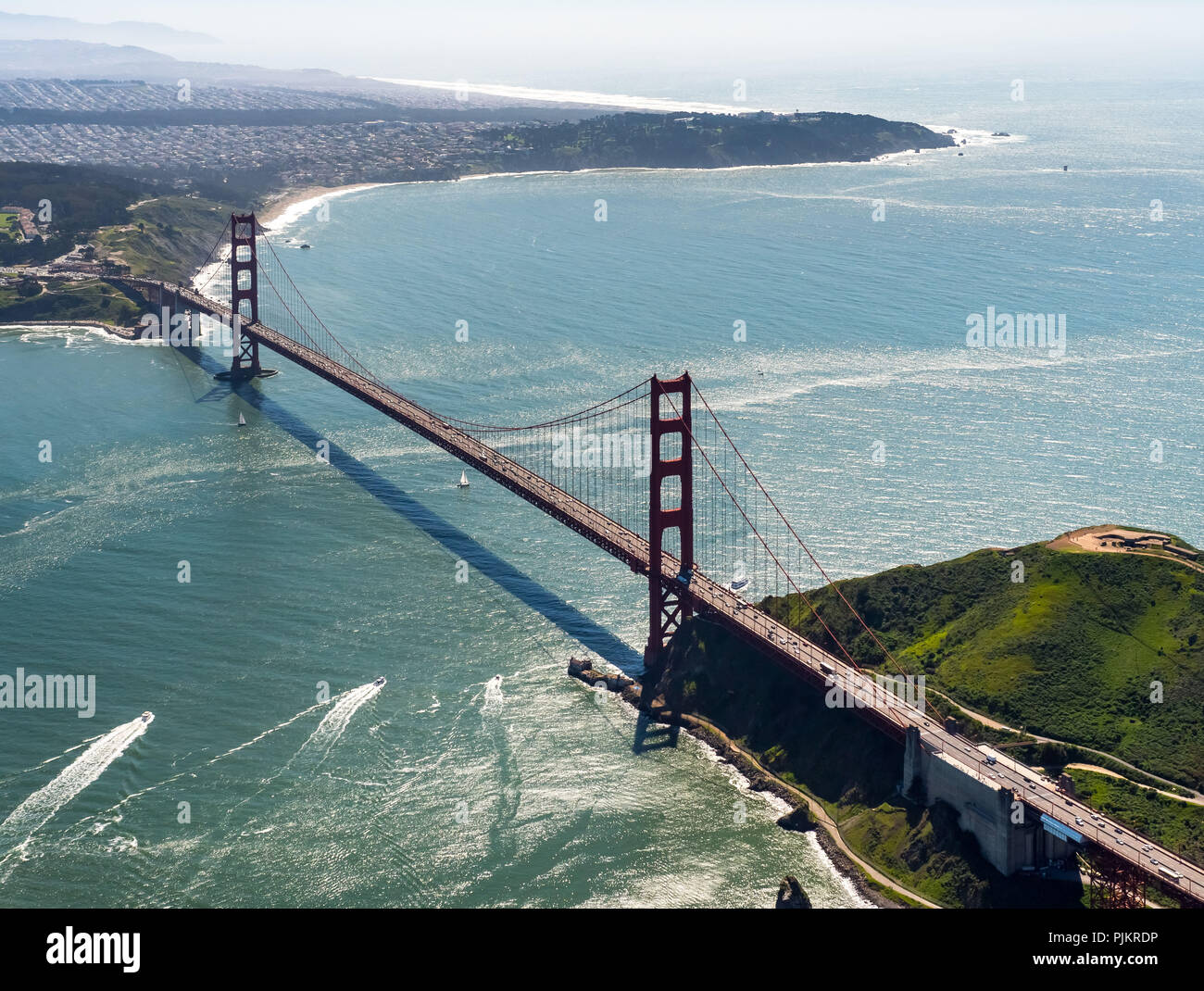 Golden Gate Bridge from Bay Side , Blue Sky, San Francisco, San Francisco Bay Area, United States of America, California, USA Stock Photo