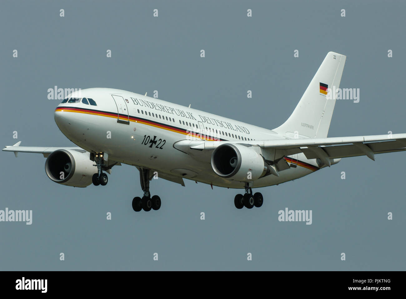 Airbus A310-300 VIP jet plane landing at the Royal International Air Tattoo, RIAT, RAF Fairford airshow. Bundesrepublik Deutschland Luftwaffe, named Stock Photo