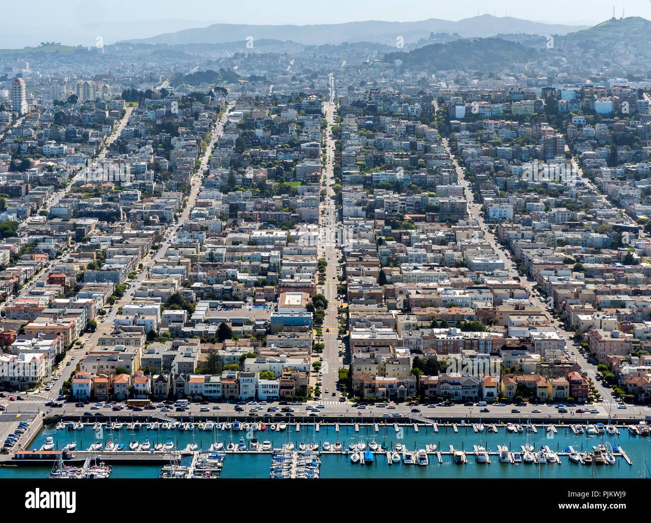 View from the north over the marina on Pacific Heights with Divisadero Street, Scott Street and Broderick Street, San Francisco, San Francisco Bay Area, United States of America, California, USA Stock Photo