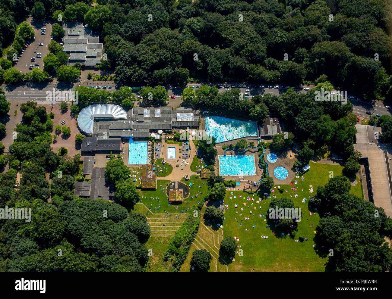 Revierpark Vonderort, wave pool, adventure pool, Solbad Vonderort, outdoor swimming pool, Bottrop, Ruhr area, North Rhine-Westphalia, Germany Stock Photo