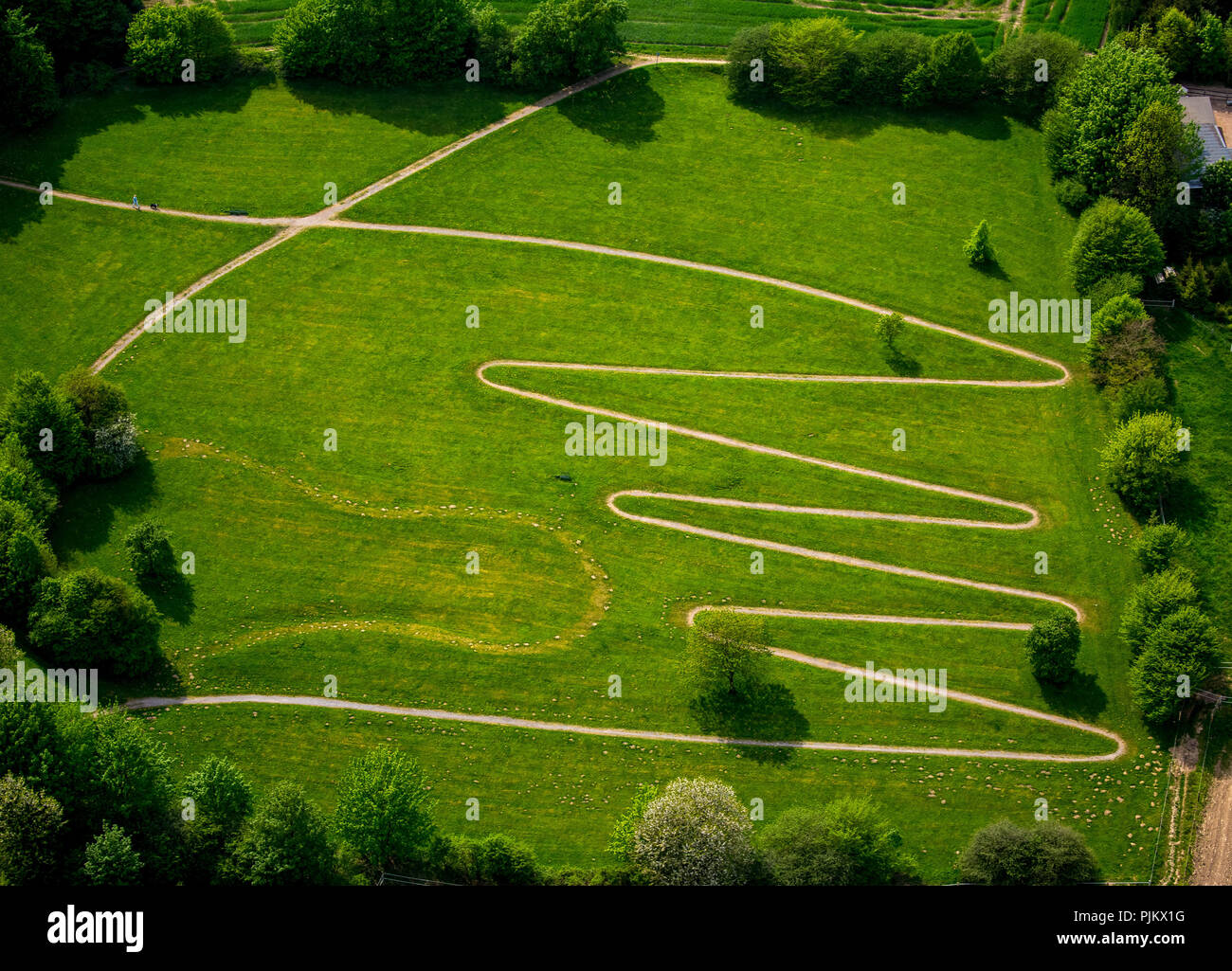 Serpentine path for cardiac patients, path in the form of amplitudes, zig-zag path, hiking trail in zig-zag curves, Ennepetal, Ruhr area, North Rhine-Westphalia, Germany Stock Photo