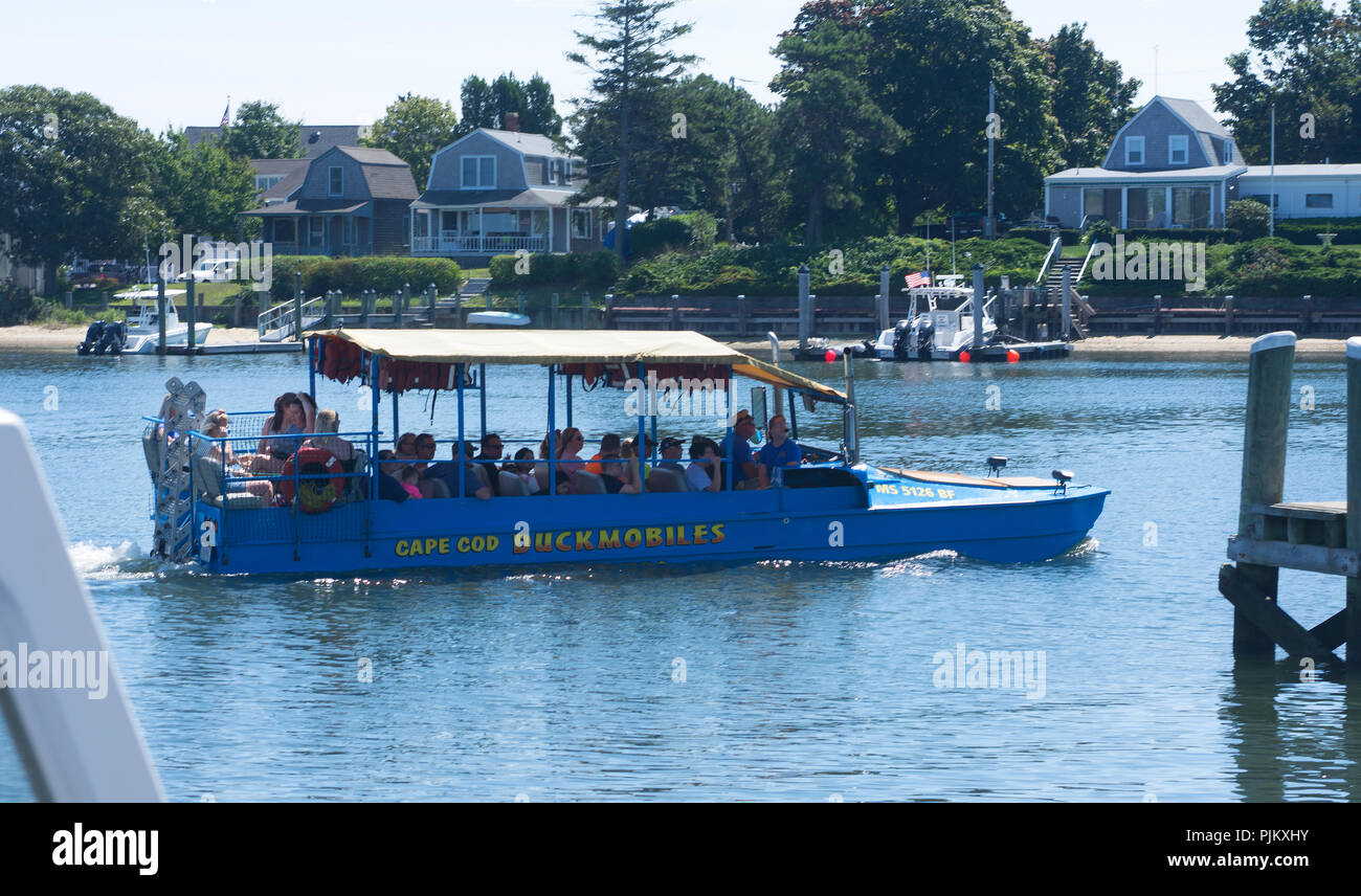 A duckboat tour in the harbor of Hyannis, Massachusetts, USA on Cape Cod Stock Photo