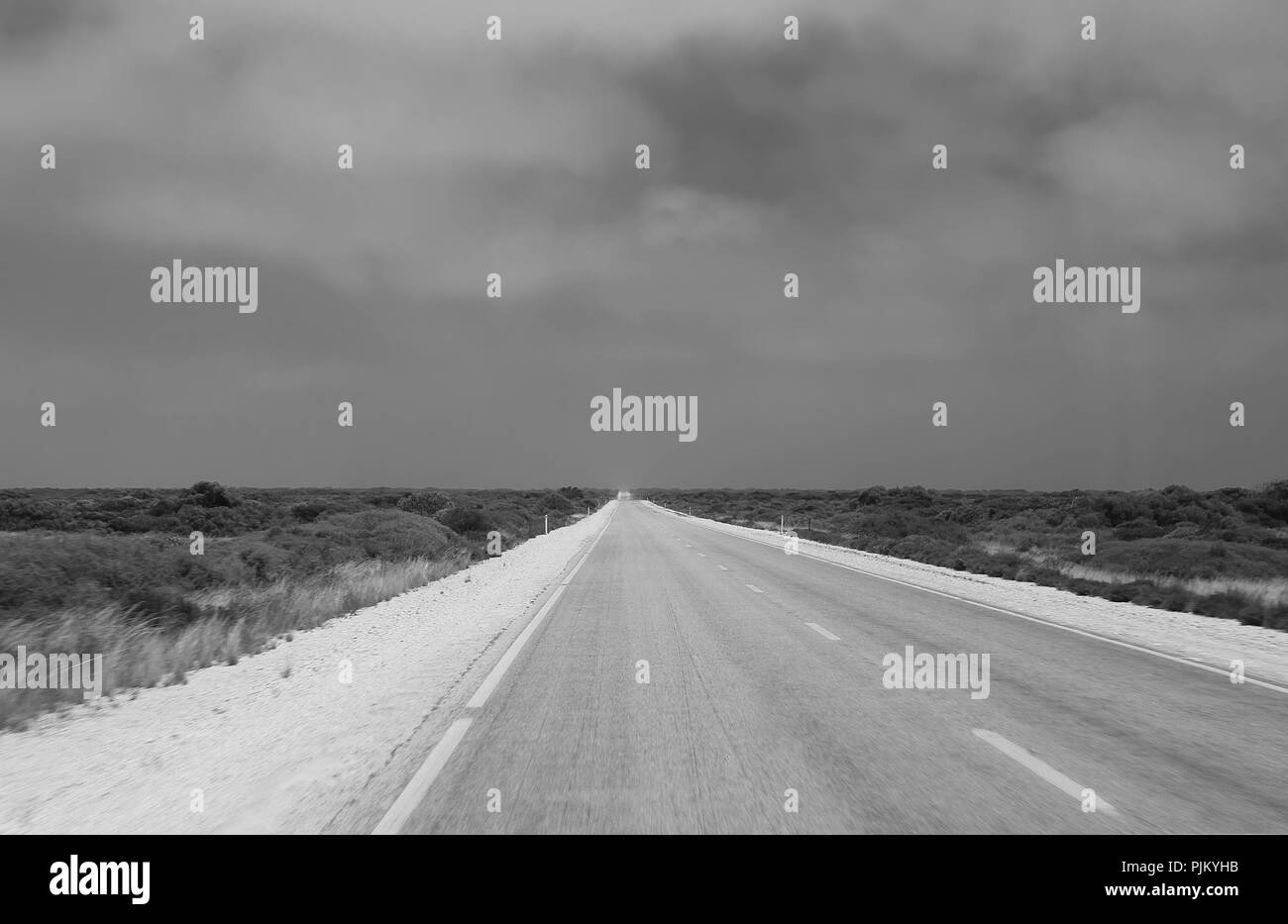 On the Australian road, across the Nullarbor. Stock Photo