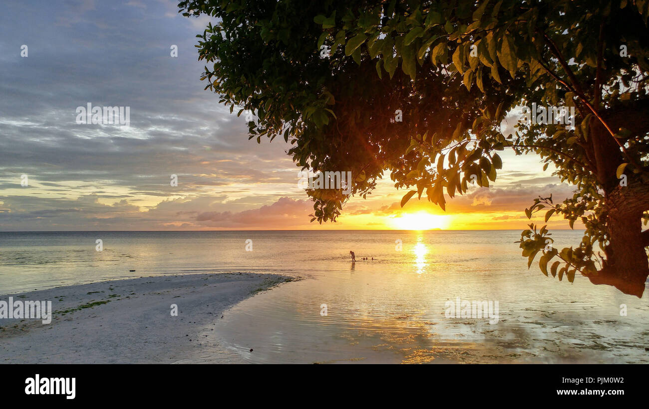 Sunset on the beach of Siquijor Island, Philippines Stock Photo