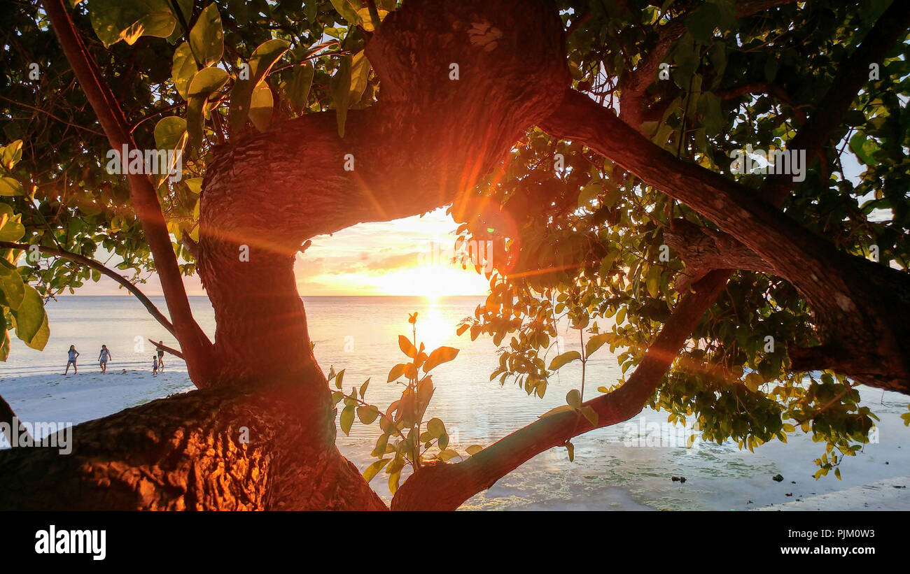 Sunset on the beach of Siquijor Island, Philippines Stock Photo