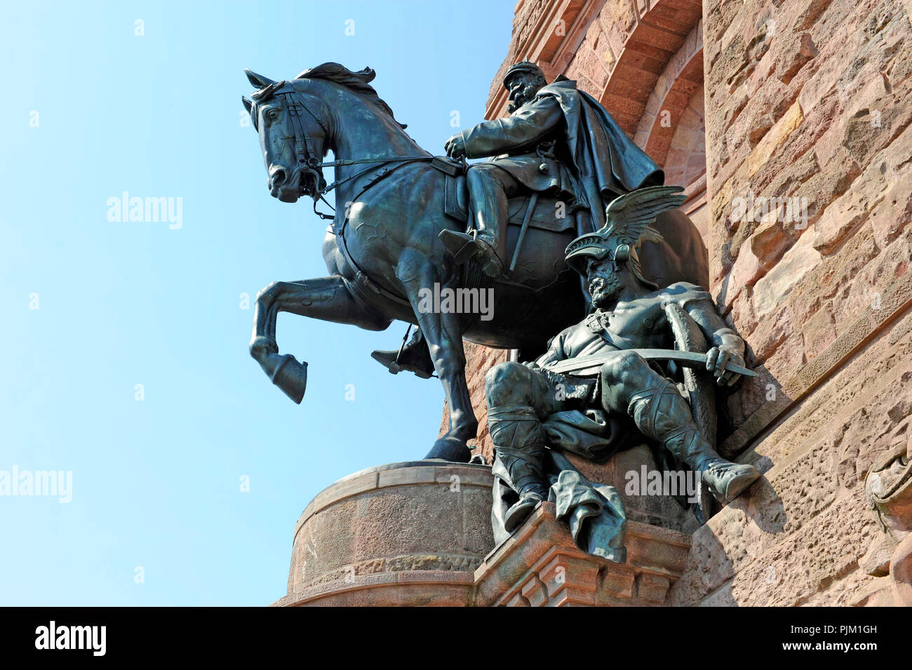 Kyffhäuser monument with Stauffenkaiser Friedrich I., also Barbarossa, and at the main tower the equestrian statue Kaiser Wilhelm I. Stock Photo