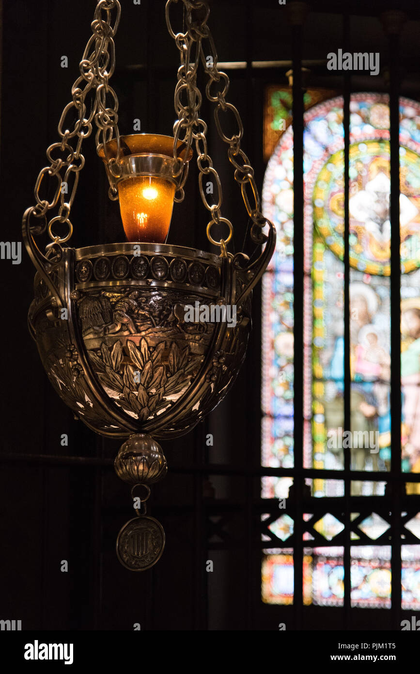 Candlesticks in Montserrat Monastery near Barcelona Stock Photo