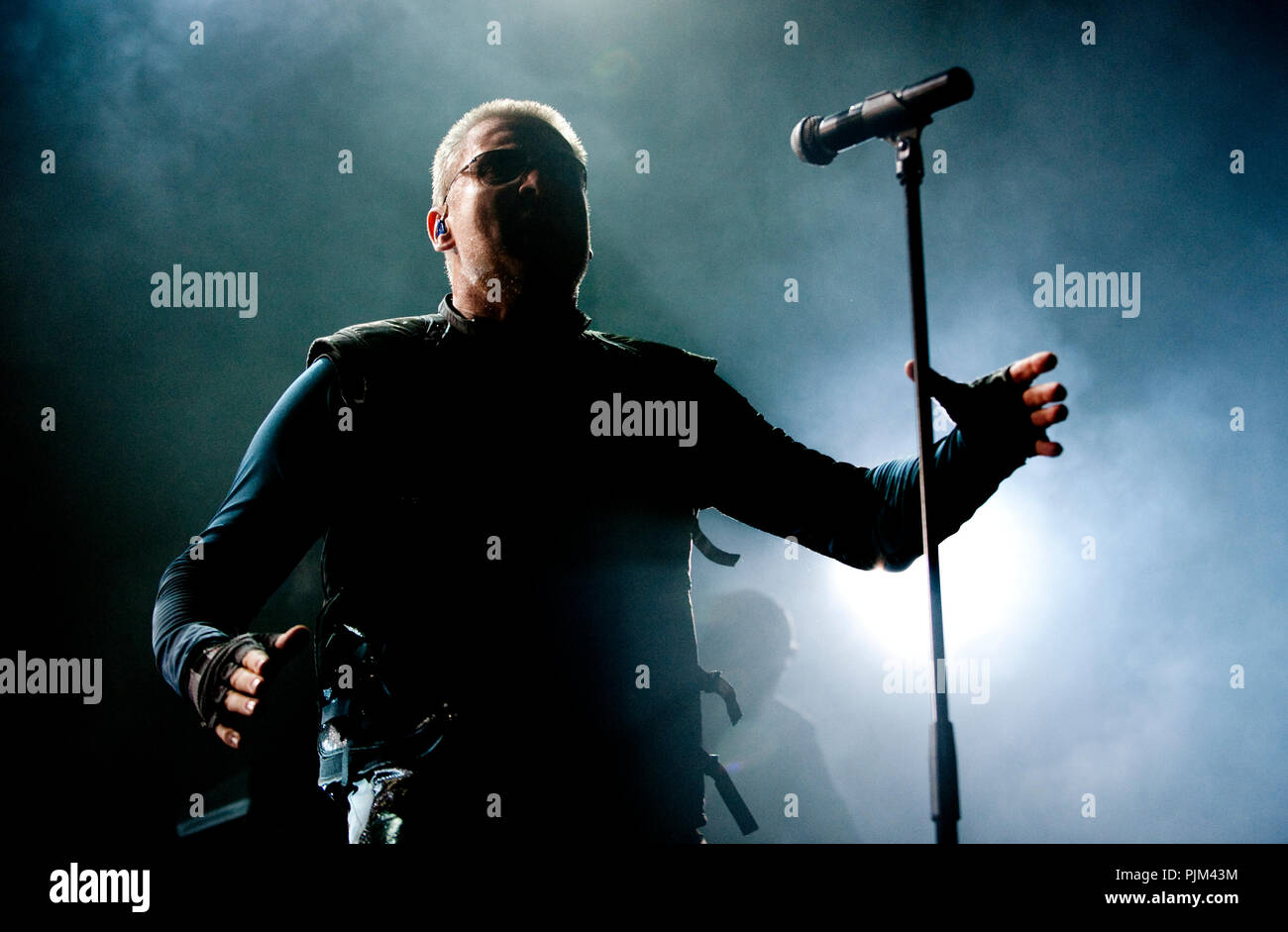 Belgian electronic music band Front 242 performing at the Strandfuif festival in Glabbeek (Belgium, 07/08/2009) Stock Photo