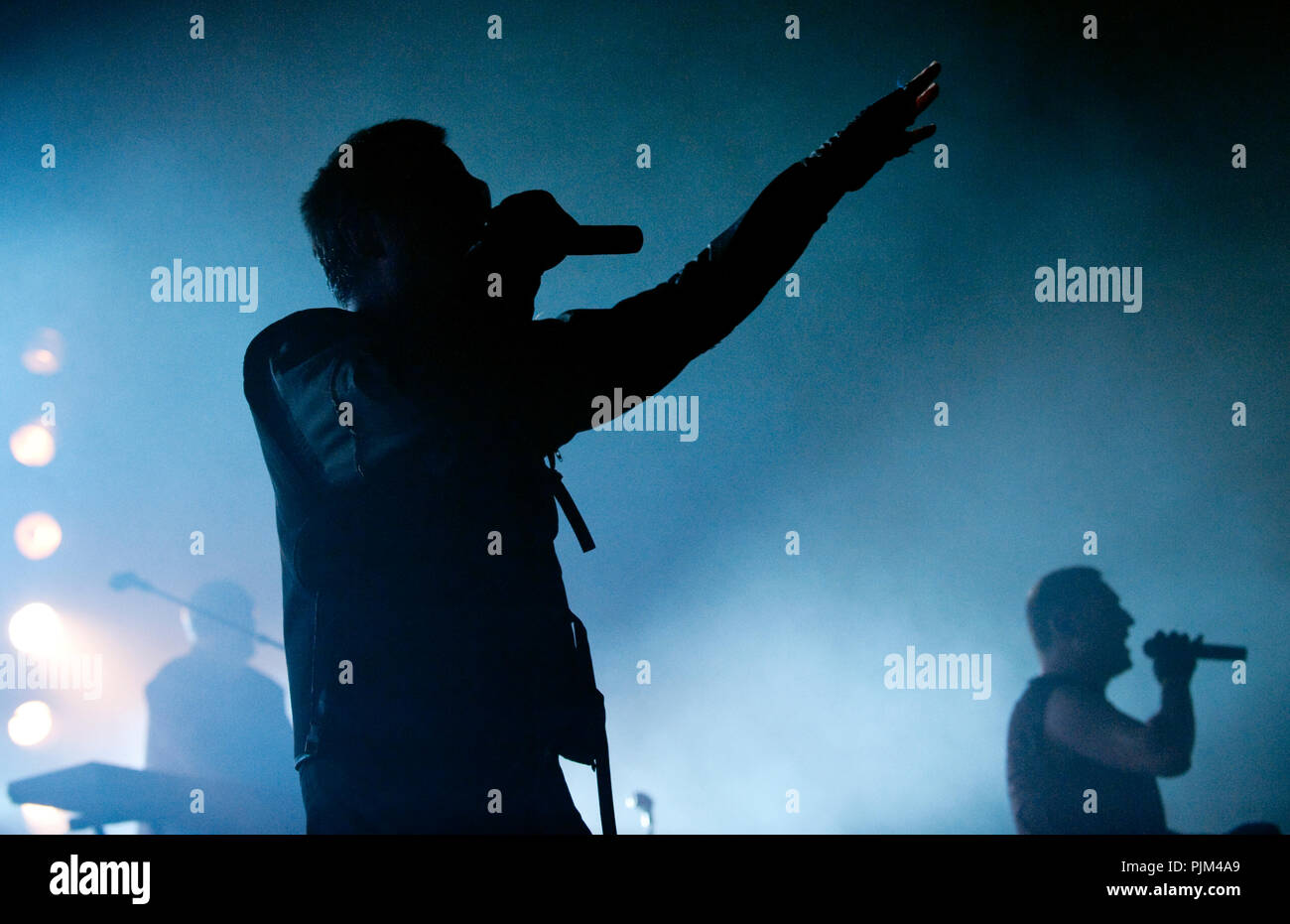 Belgian electronic music band Front 242 performing at the Strandfuif festival in Glabbeek (Belgium, 07/08/2009) Stock Photo