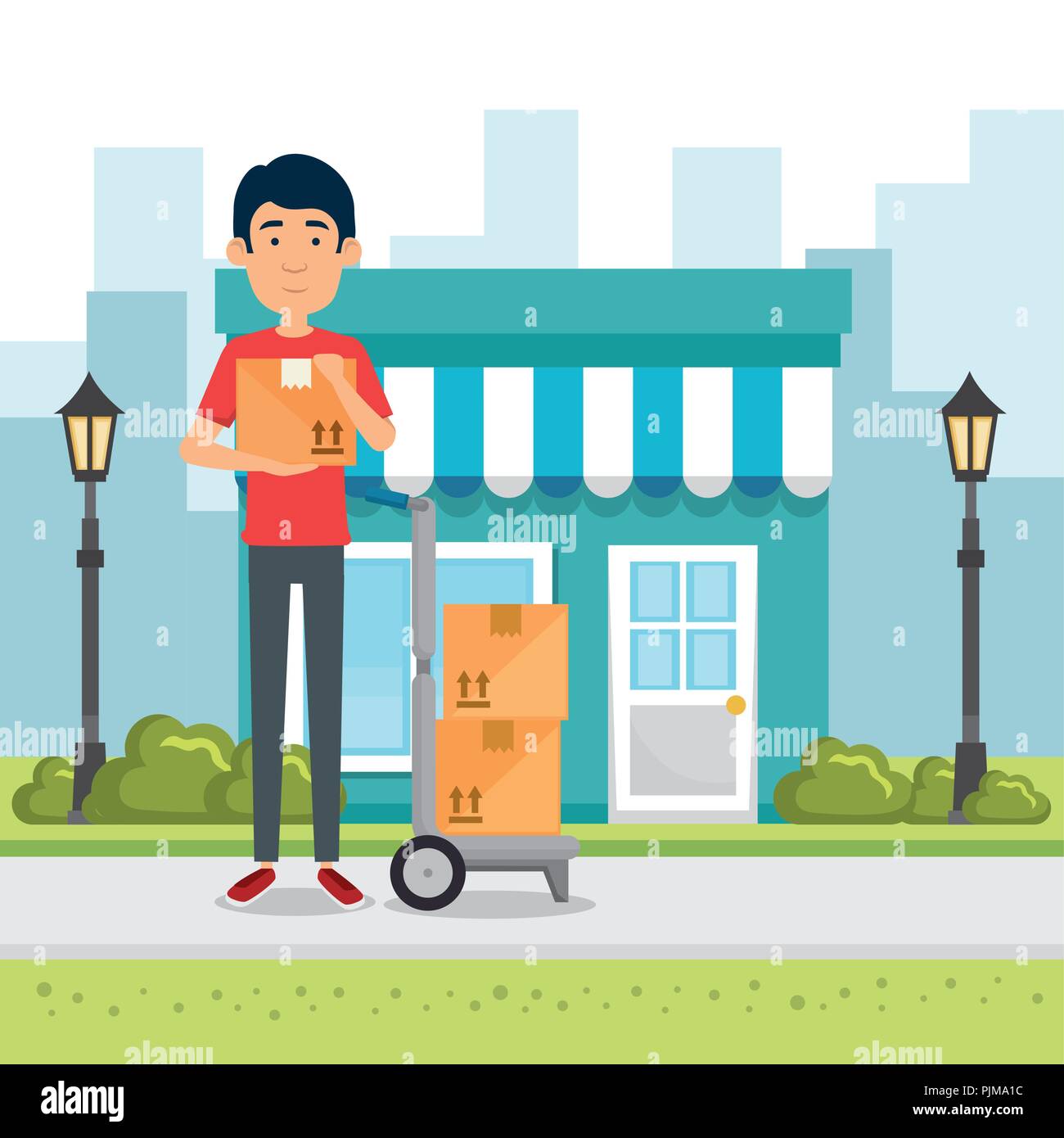 delivery worker with character vector illustration design Stock Vector ...