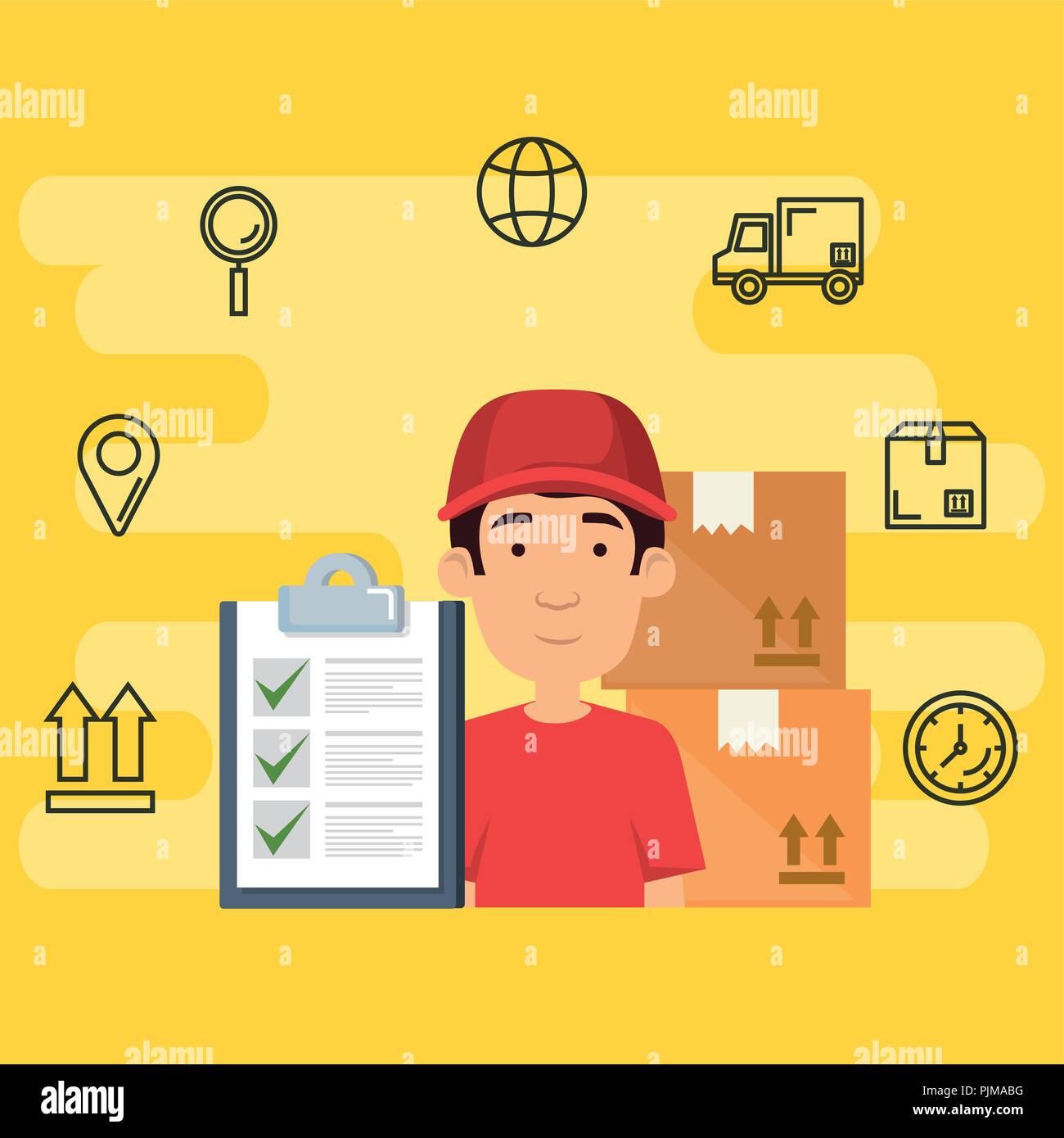 delivery worker with set icons vector illustration design Stock Vector ...