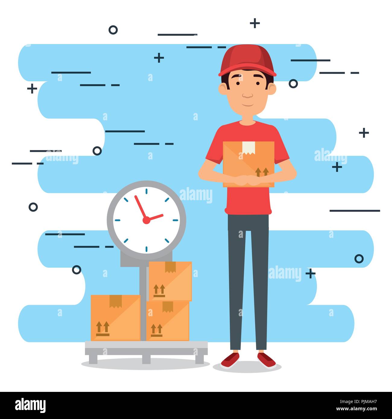 delivery worker with balance character vector illustration design Stock ...