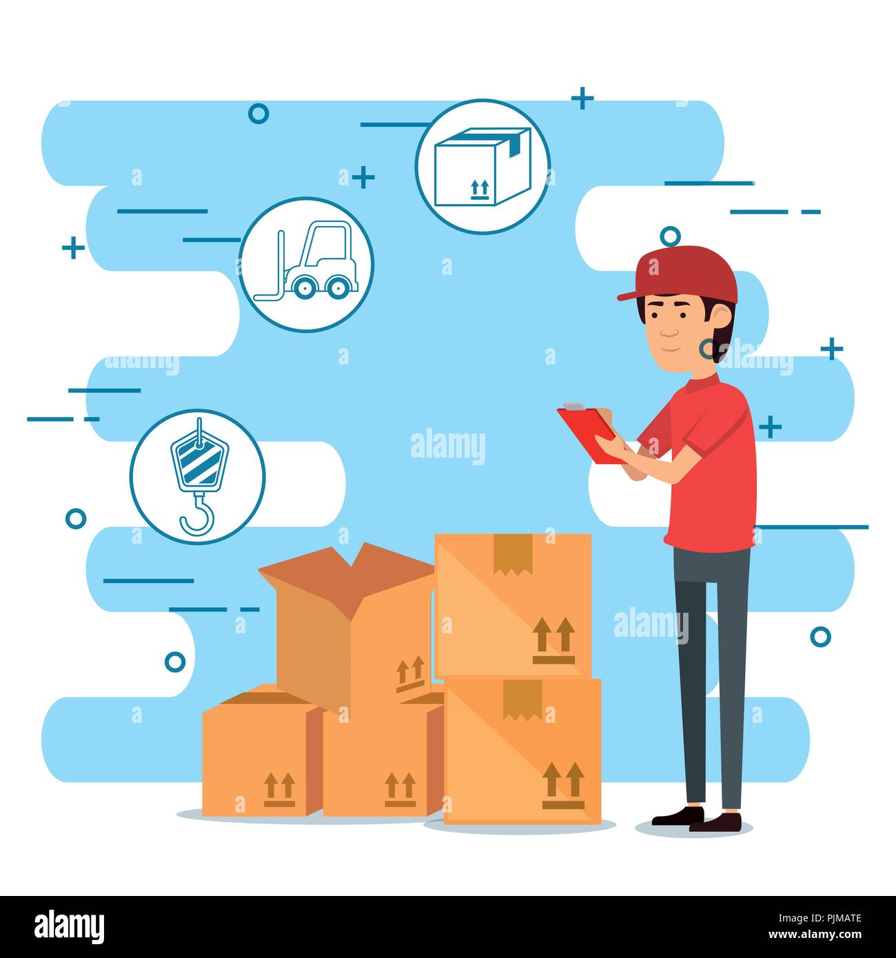 delivery worker with set icons vector illustration design Stock Vector ...