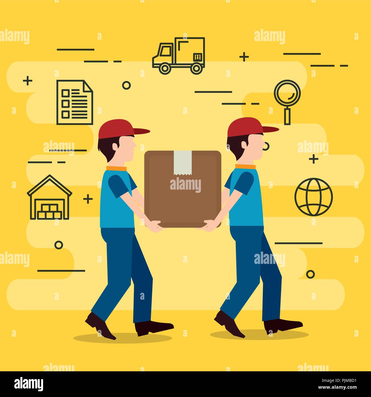 delivery workers with boxes character vector illustration design Stock ...