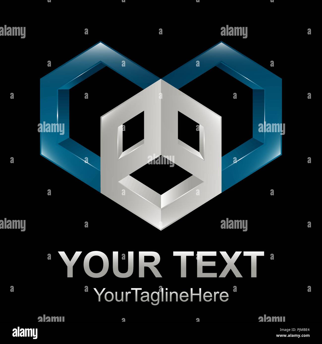 Cube hexagonal 3d style in blue and grey logo template element Stock Vector
