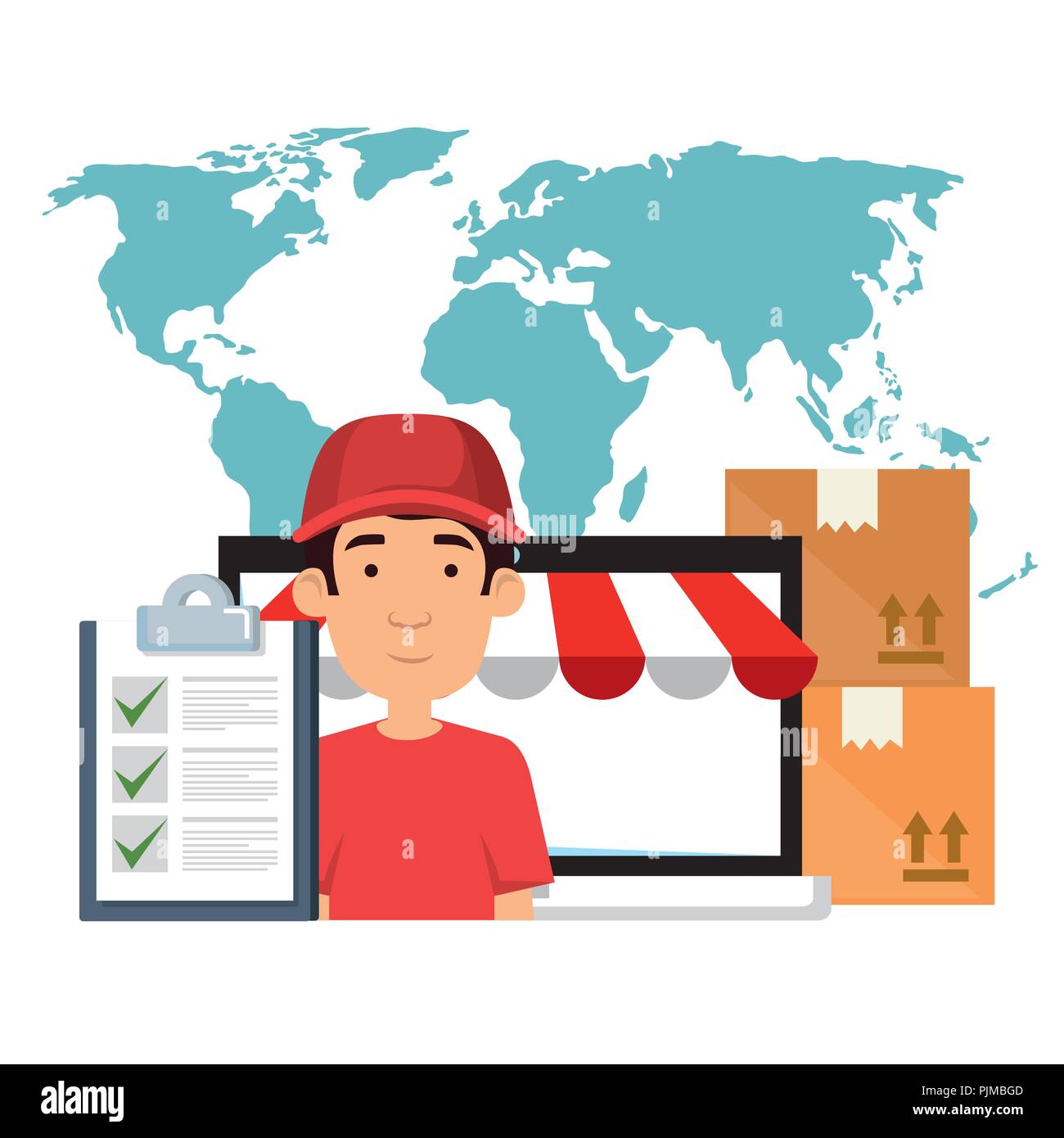 delivery worker with checklist character vector illustration design ...