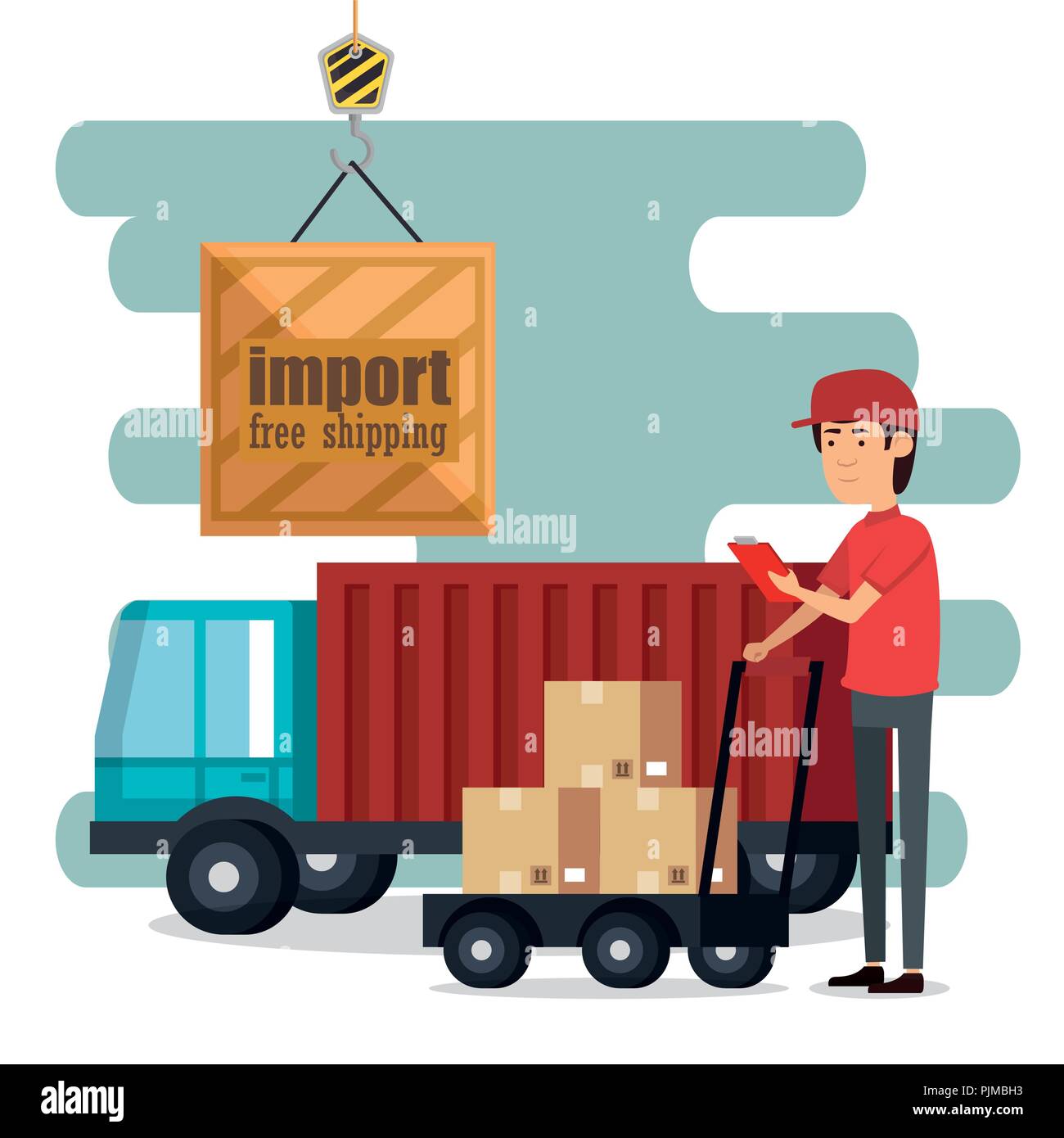 delivery worker with cart boxes character vector illustration design ...